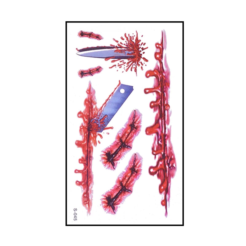6pcs Halloween Bloody Wound Tattoo Stickers Trick Scary Waterproof Temporary Tattoo