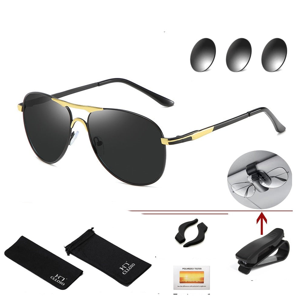 Photochromic Sunglasses Polarized Pilot Vintage Sun Glasses  Eyewear