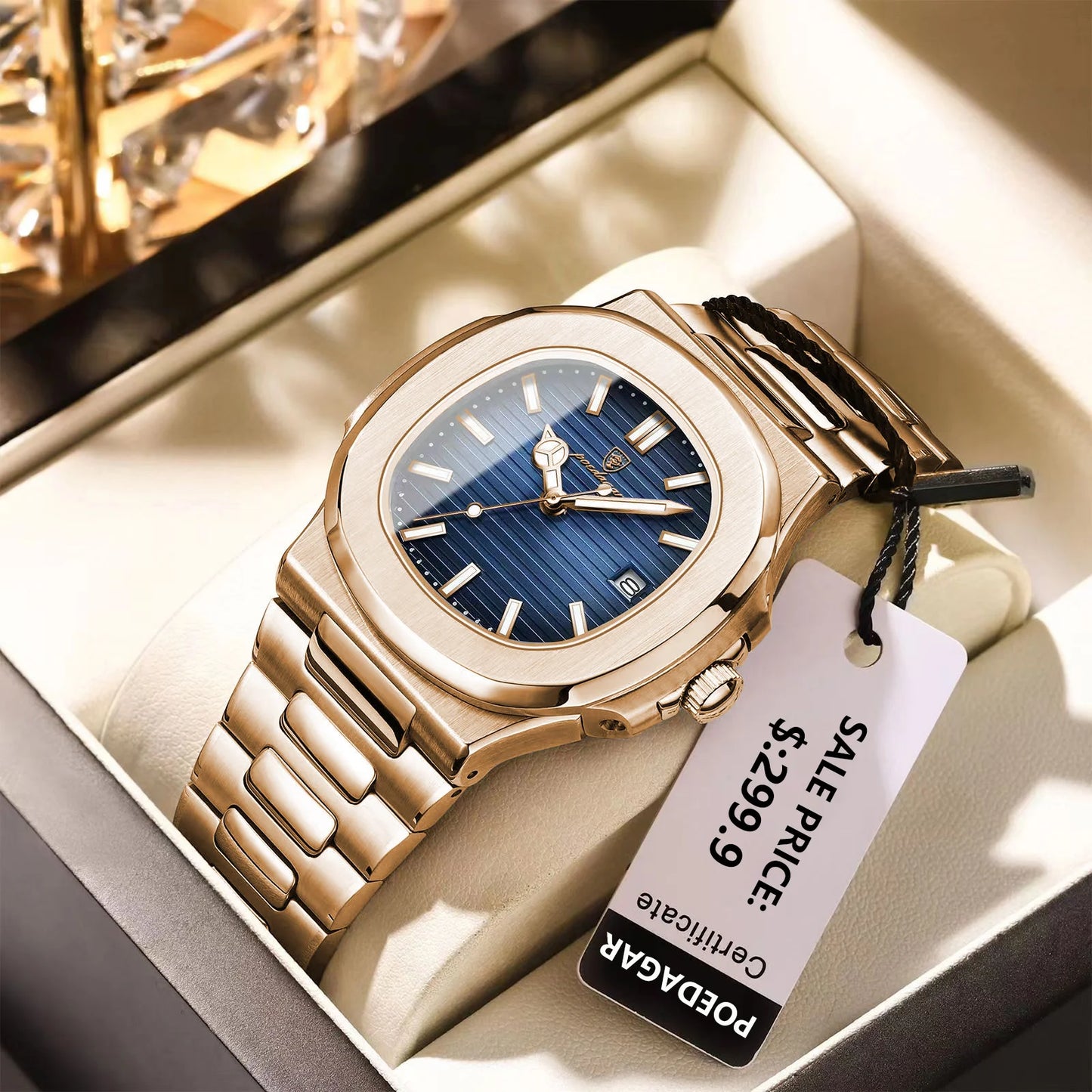 POEDAGAR Man Wristwatch Business Luxury Square Men Quartz Watch