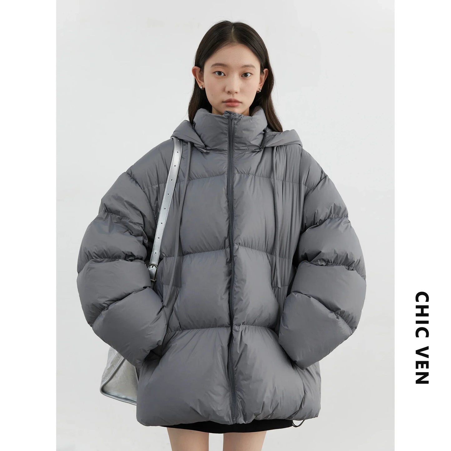 CHIC VEN Women Down Coats Solid Loose White Duck Down Down Jacket