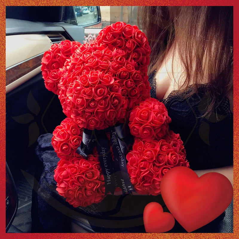 Valentine Gifts Decoration Rose Bear Artificial Flower With Box Lights