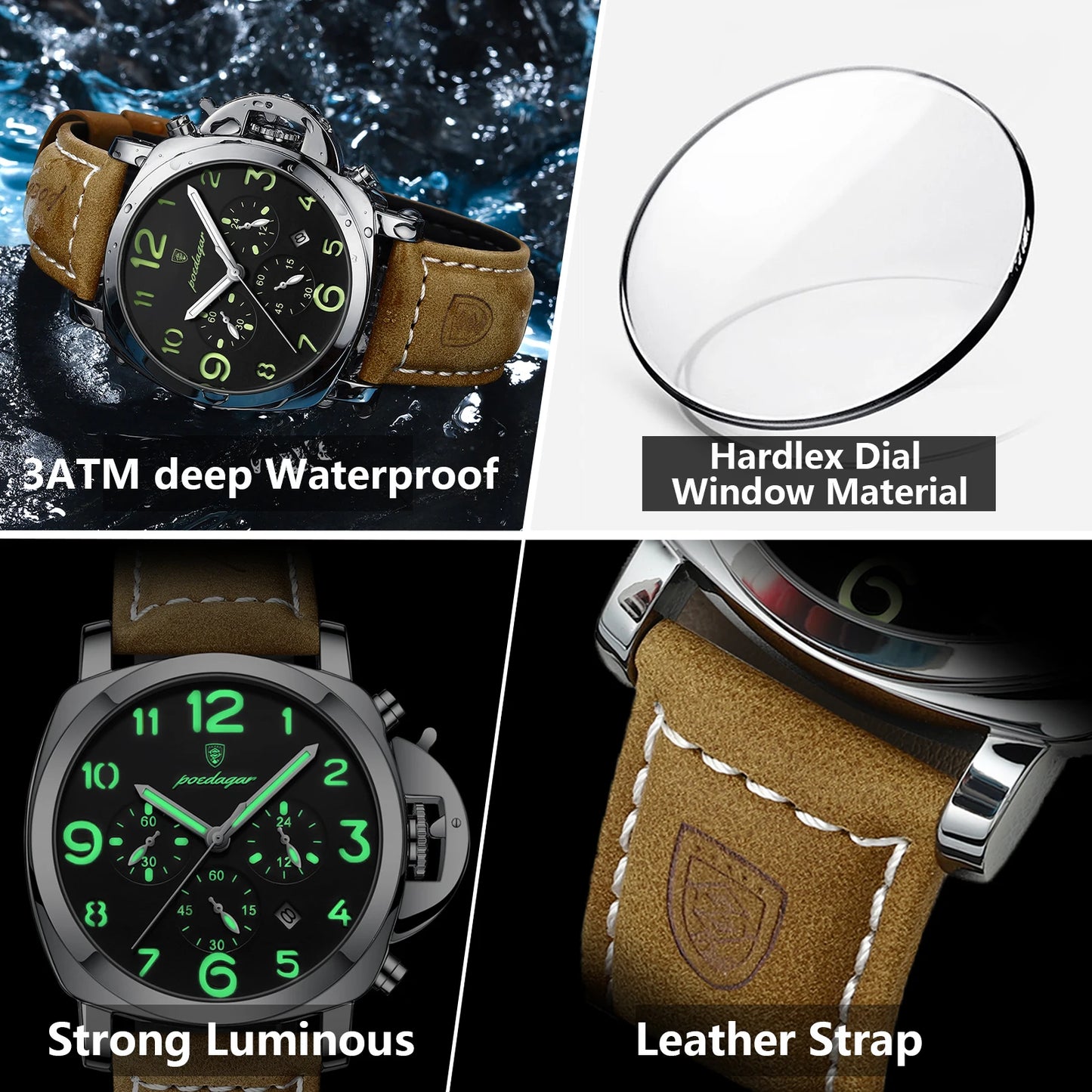 POEDAGAR Luxury Man Watch Chronograph Waterproof Luminous Date Watch for Men