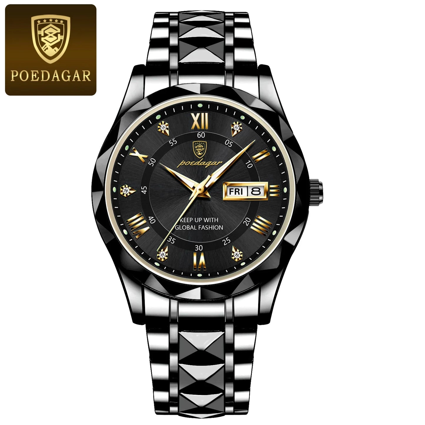 POEDAGAR Business Luxury Waterproof Stainless Steel Luminous Man Wrist watch