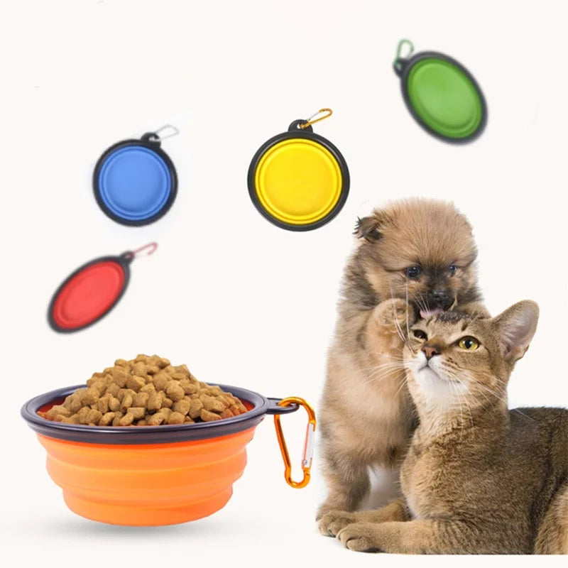 Folding Portable Dog Cat Feeder Bowl 2 In 1 Pet Dispenser Food Water Container