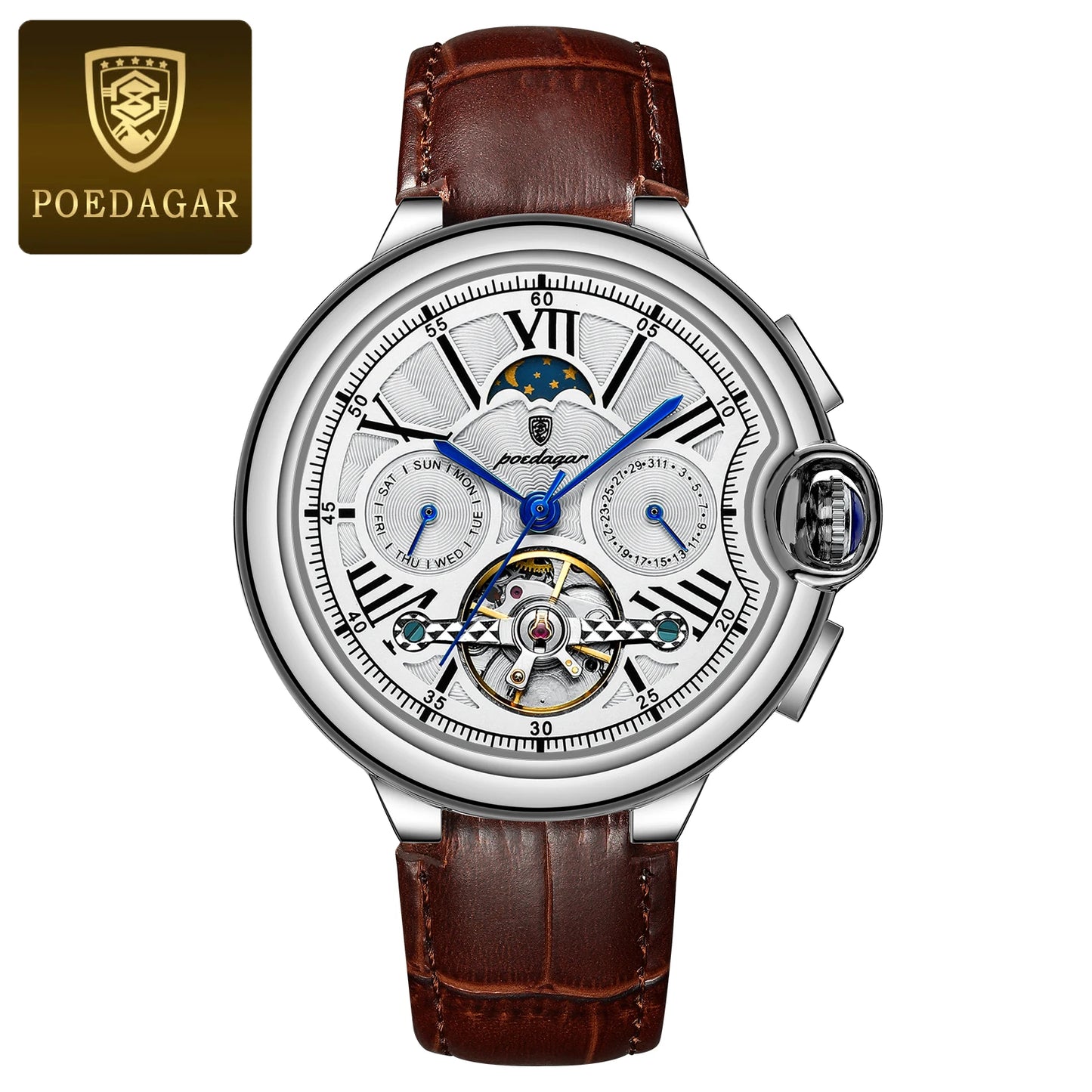 POEDAGAR Luxury Man Watch Hollow Tourbillon Automatic Mechanical Men Watch