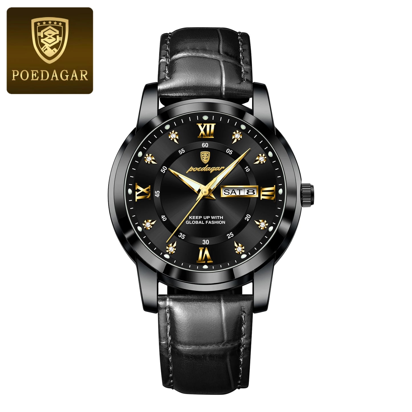 POEDAGAR Luxury Man Watch Waterproof Luminous Leather Men Wristwatch