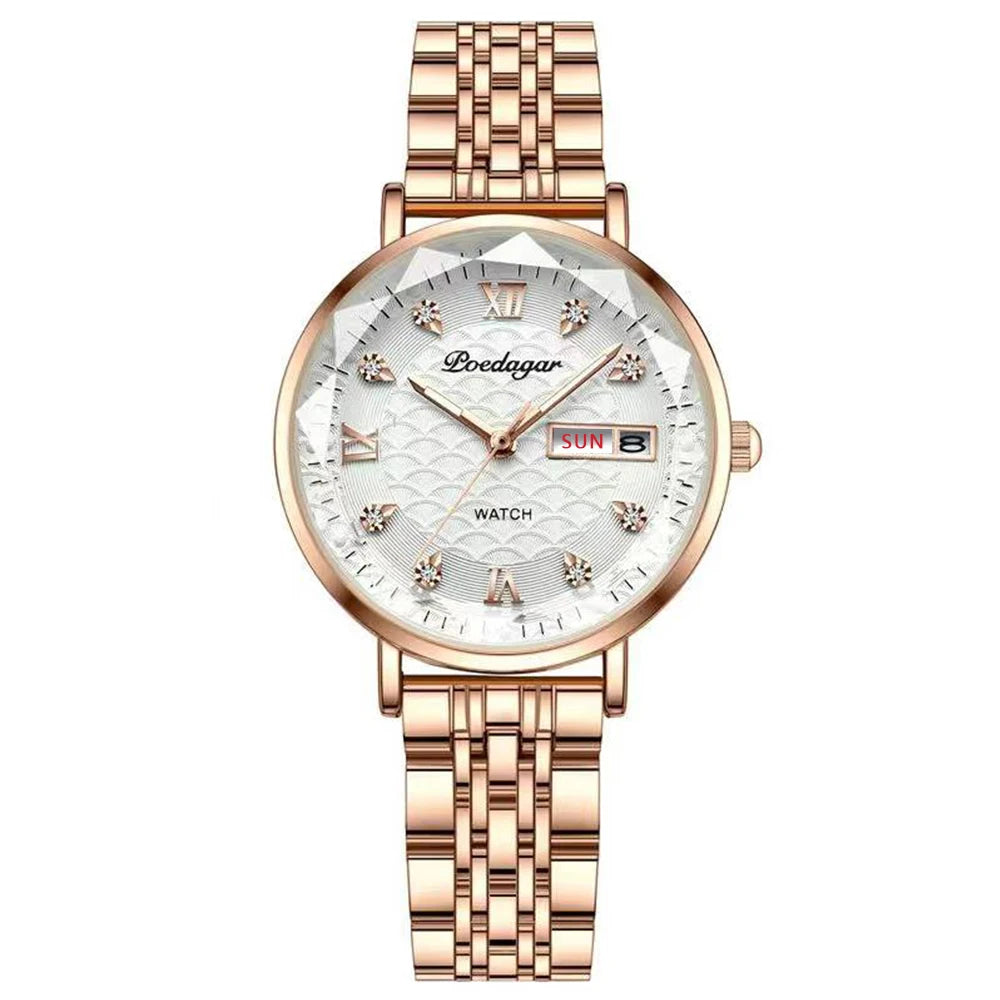 POEDAGAR Original Luxury Women Watch Week Date Waterproof Steel Woman Watch