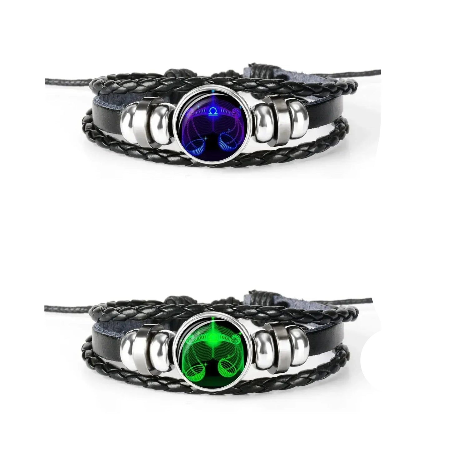 12 Constellation Zodiac Sign Black Braided Leather Bracelet