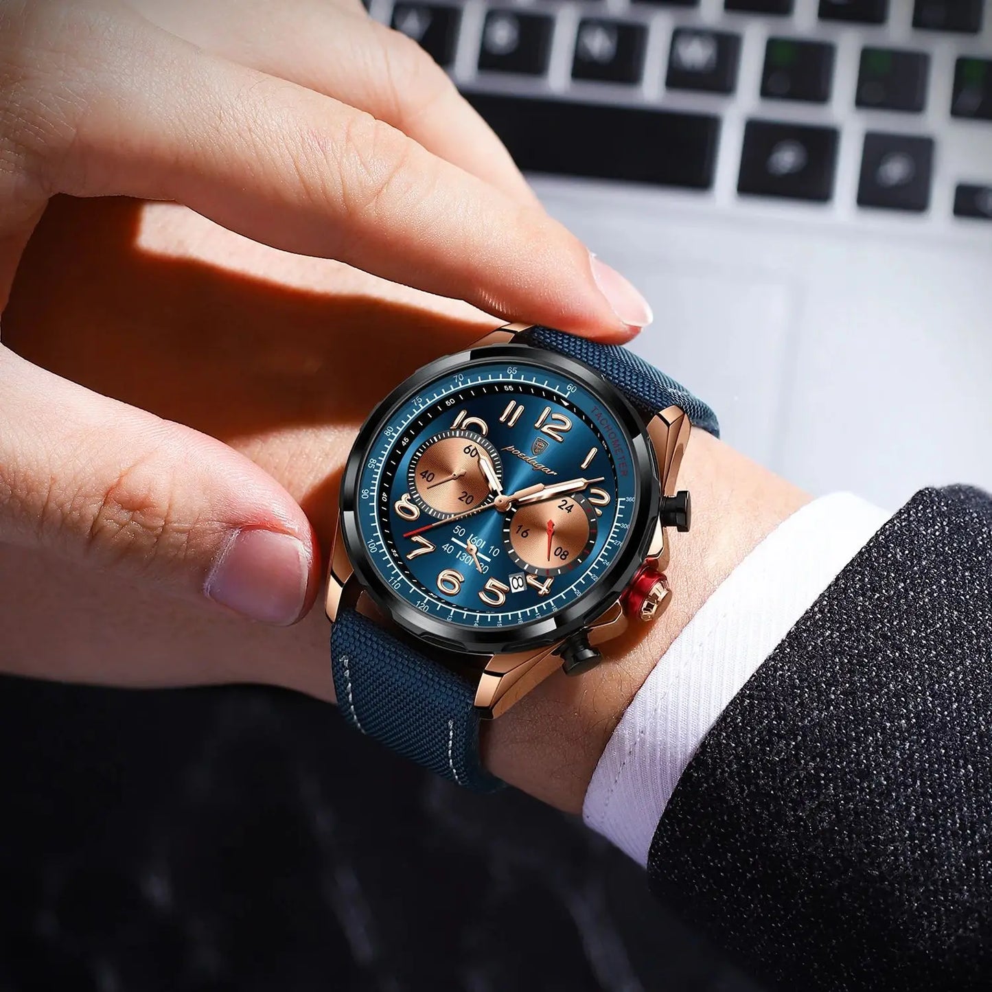 POEDAGAR Luxury Watch Men Quartz Nylon Leather Strap Man Wristwatch