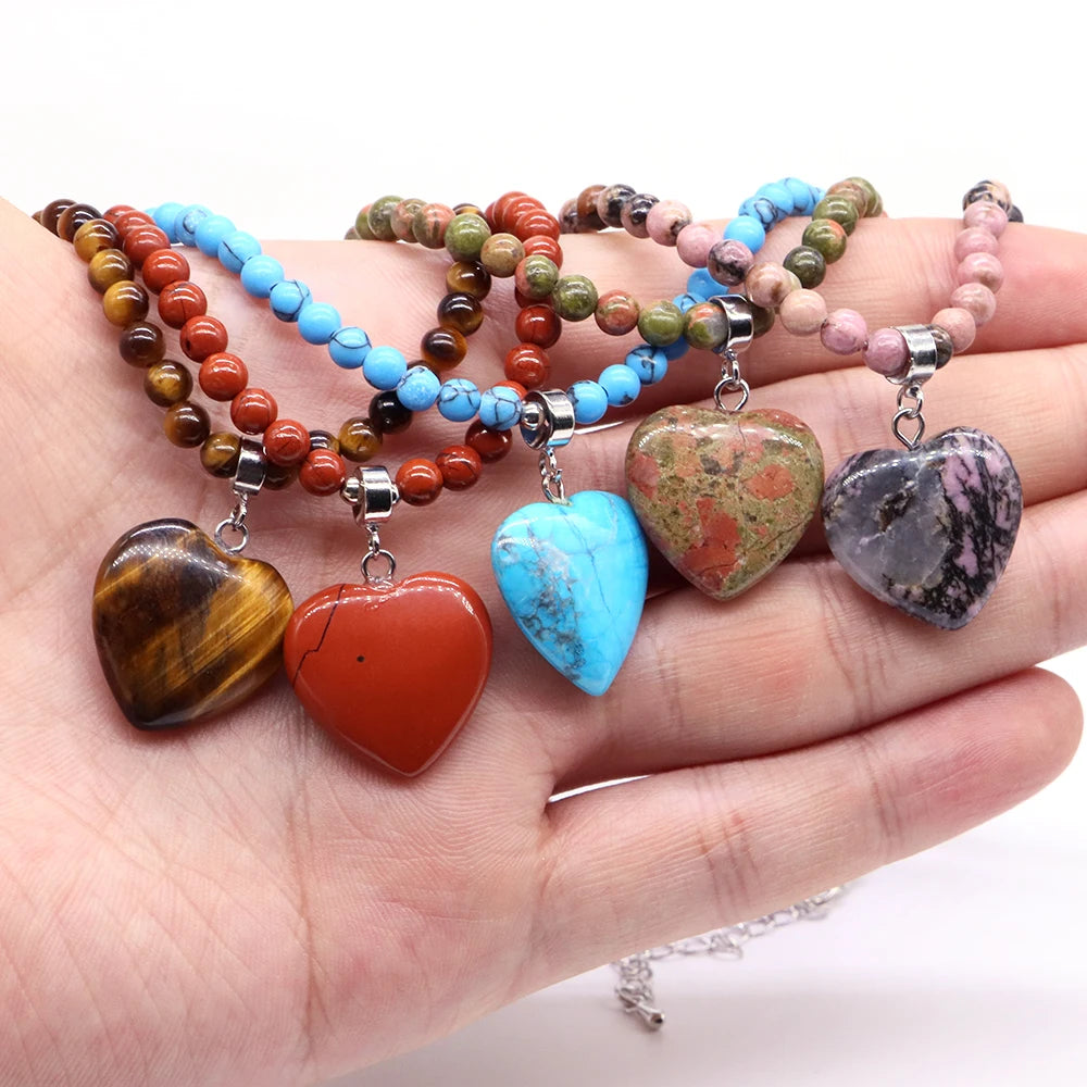 heart-shaped Gems Bead Chain Natural Stone Lapis Lazuli Necklace
