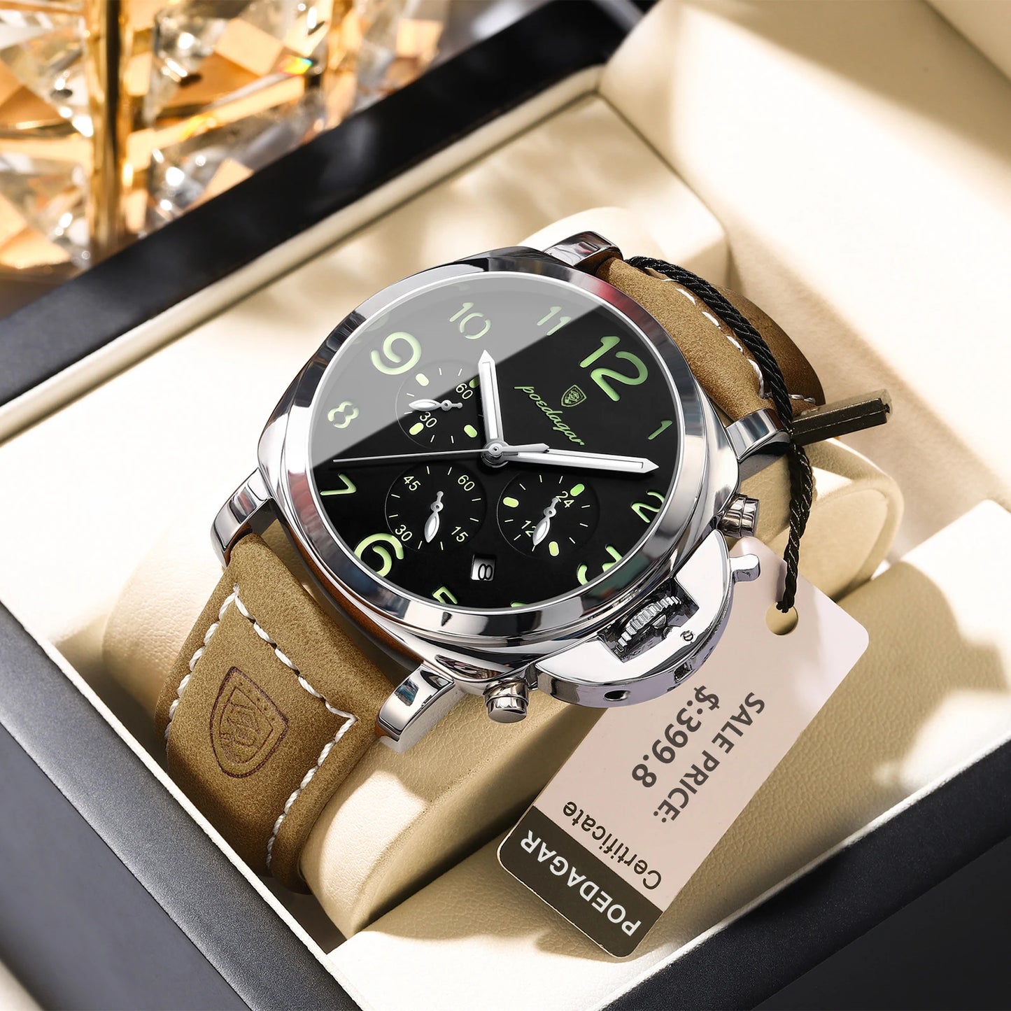 POEDAGAR Luxury Man Watch Chronograph Waterproof Luminous Date Watch for Men