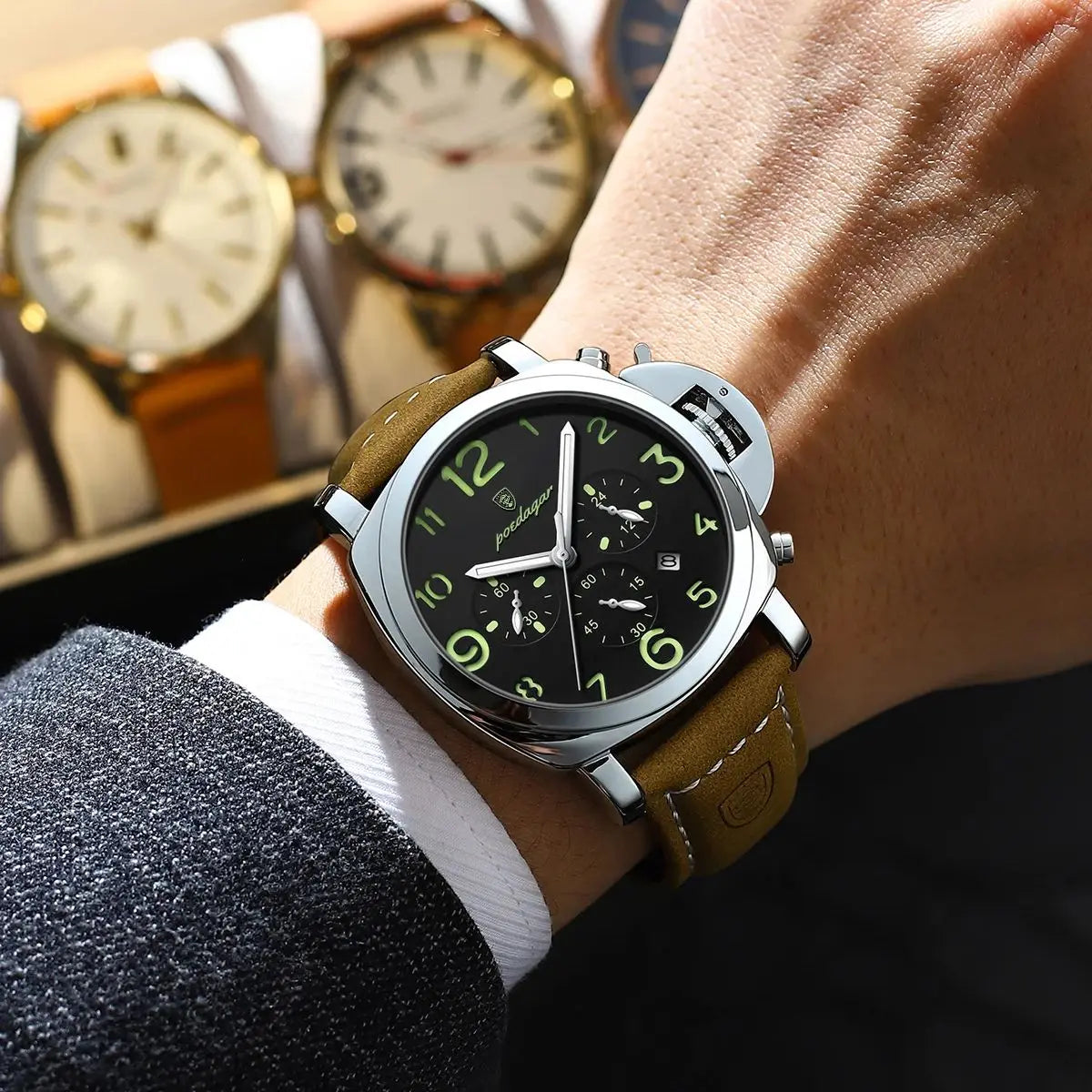 POEDAGAR Luxury Man Watch Chronograph Waterproof Luminous Date Watch for Men