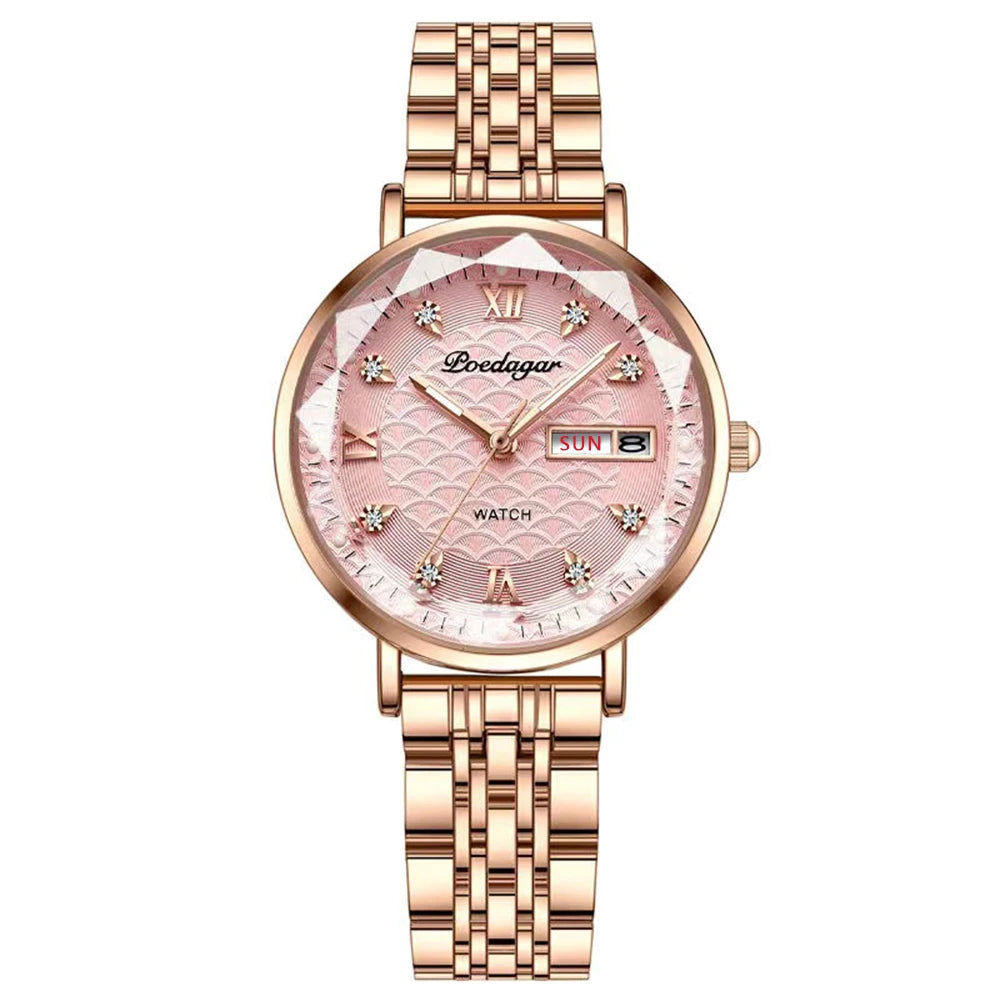 POEDAGAR Original Luxury Women Watch Week Date Waterproof Steel Woman Watch