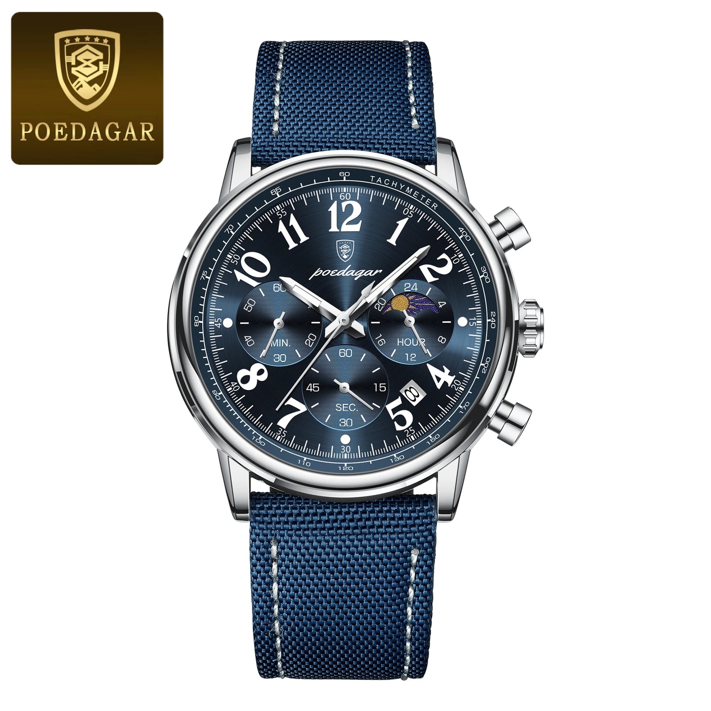 POEDAGAR Luxury Waterproof Luminous Chronograph Nylon Leather Wristwatch