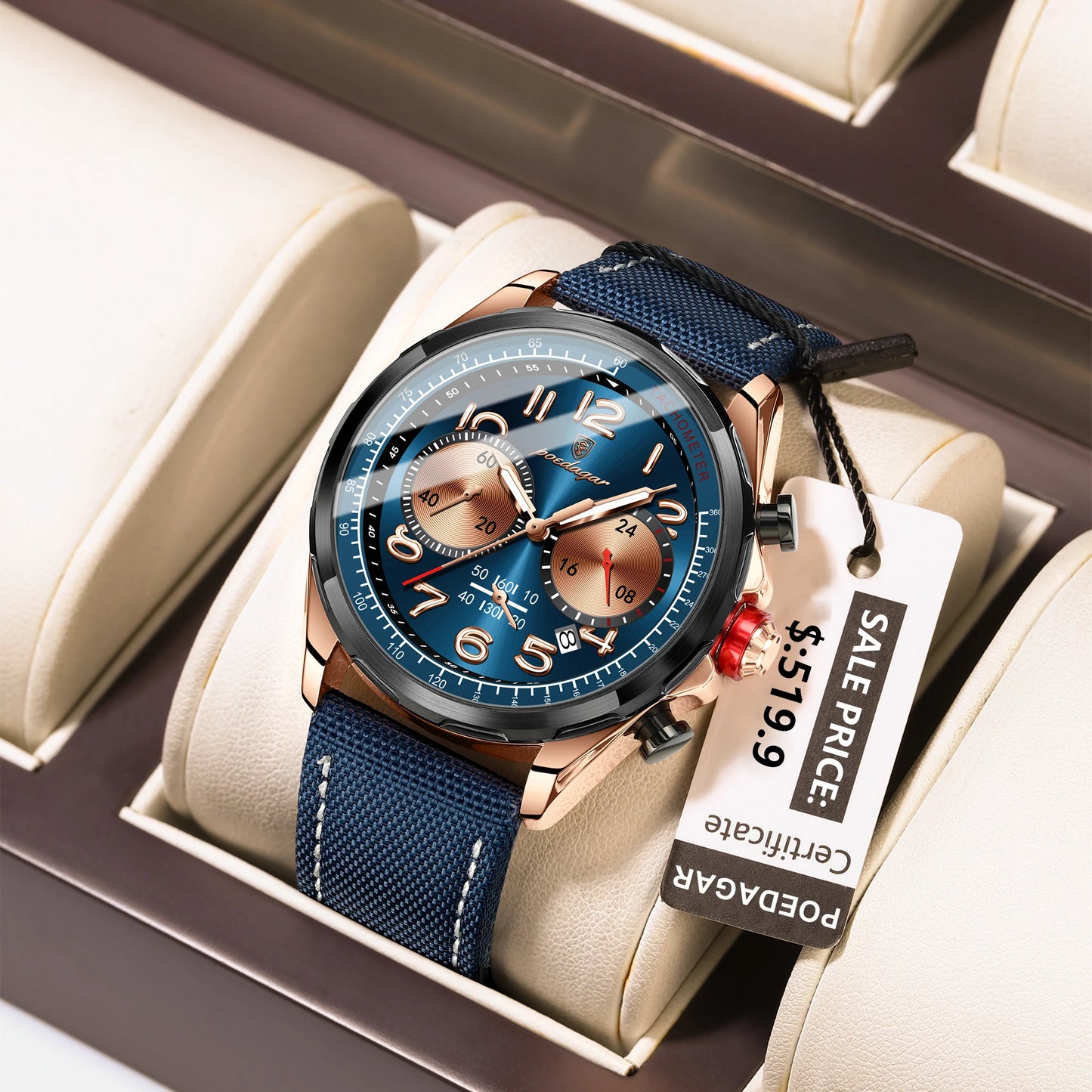 POEDAGAR Luxury Watch Men Quartz Nylon Leather Strap Man Wristwatch