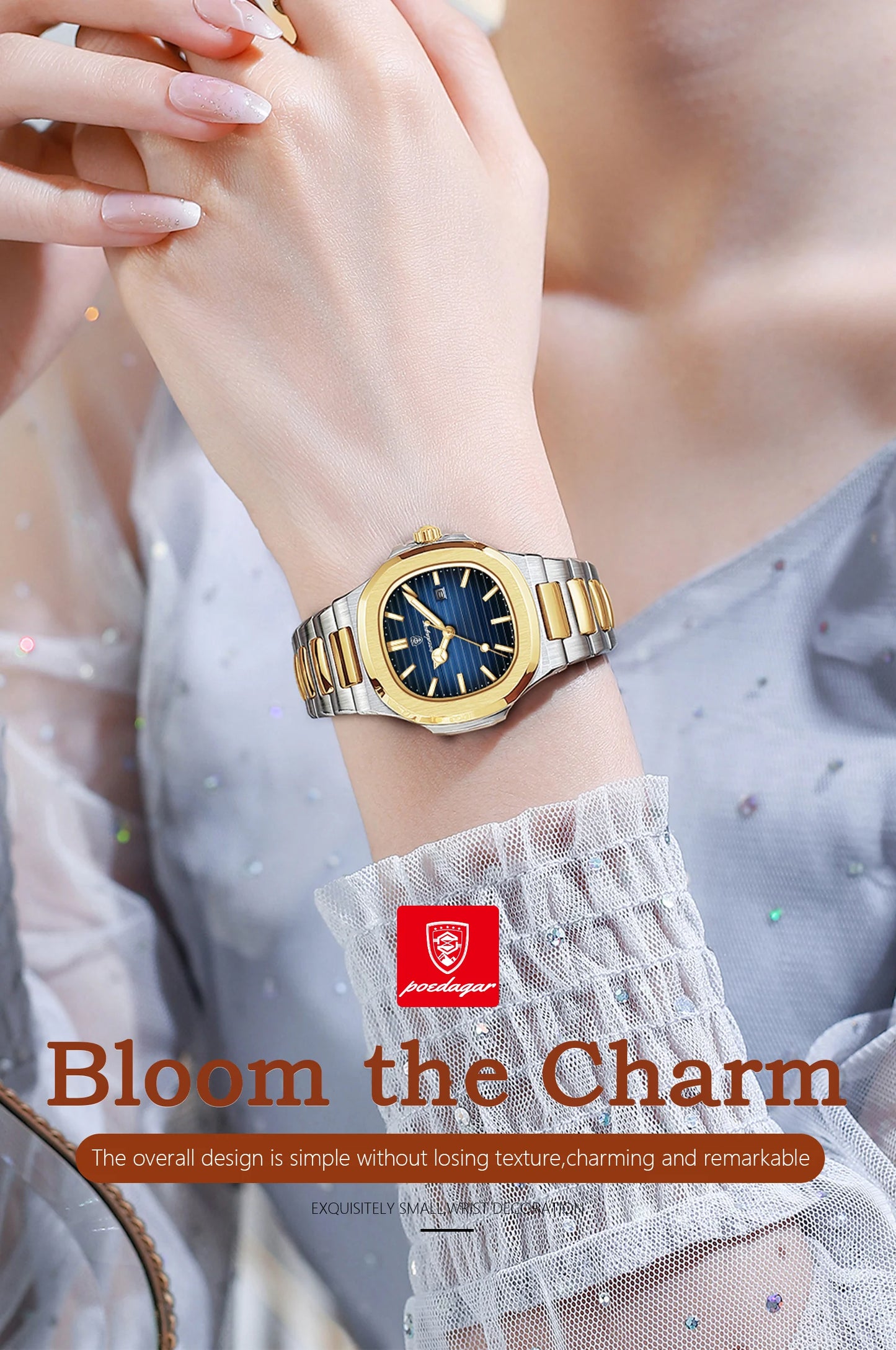 POEDAGAR Luxury Square Watch for Woman Waterproof Luminous Date Ladies Watch