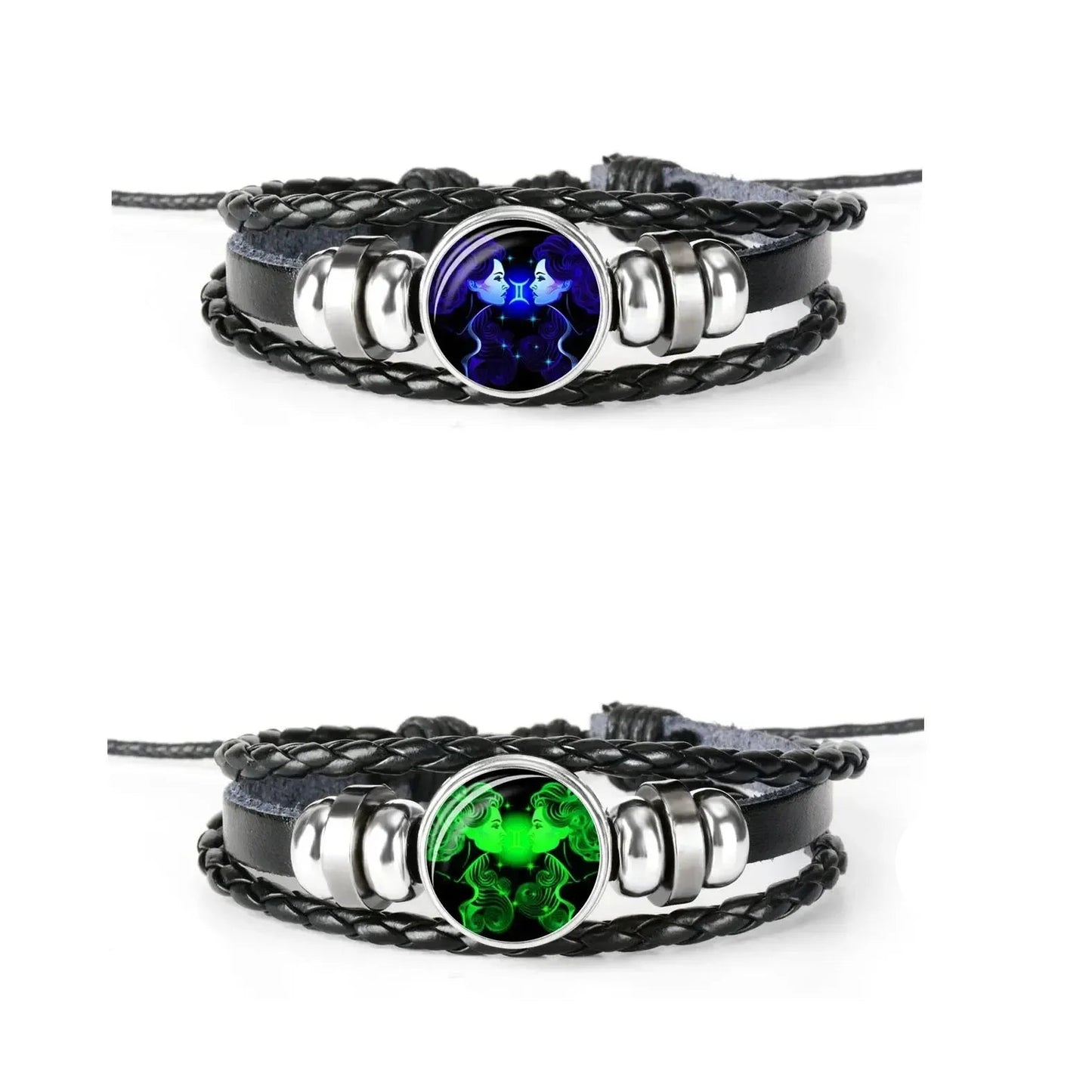 12 Constellation Zodiac Sign Black Braided Leather Bracelet