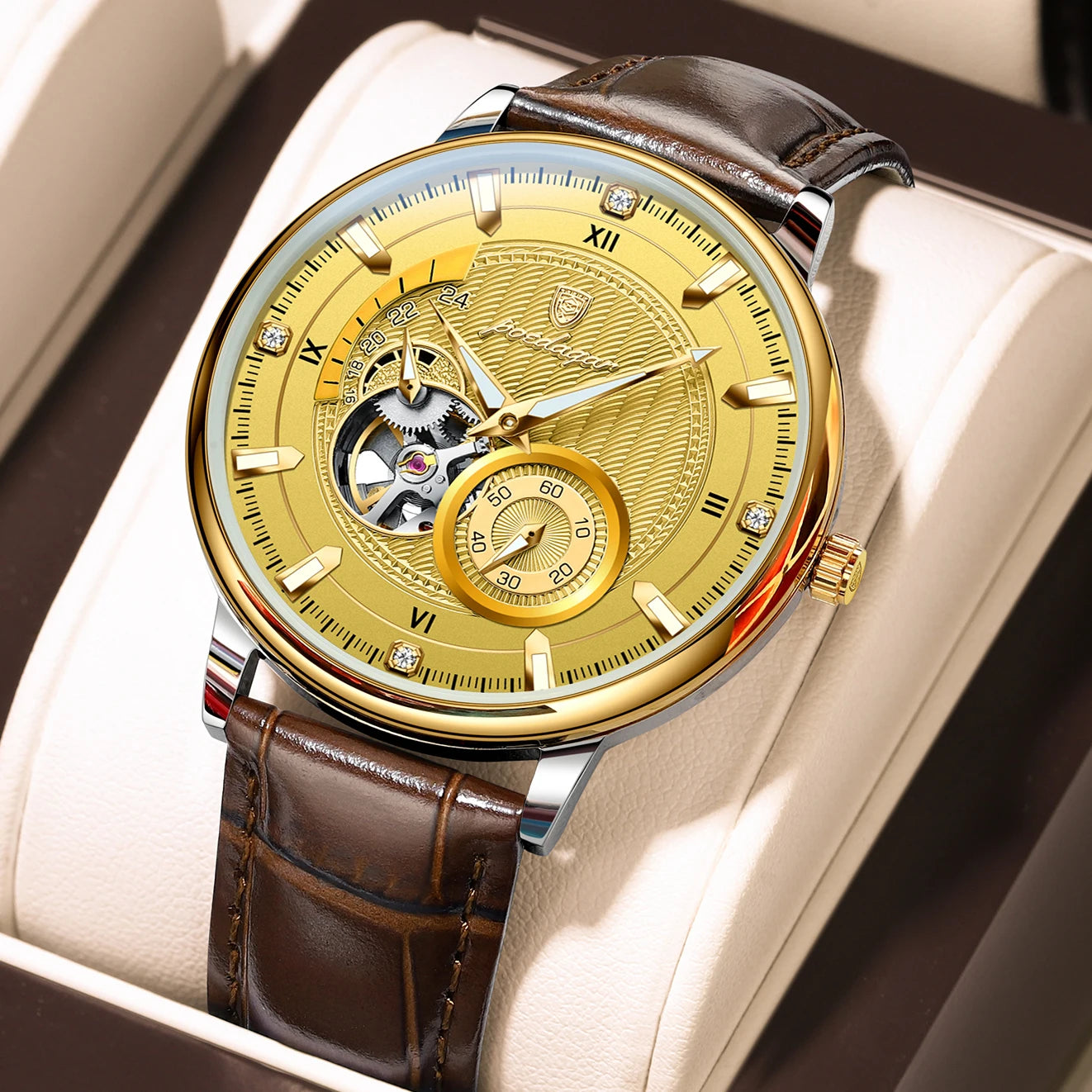 POEDAGAR Sports Luxury Men Clock Waterproof Luminous leather Man Watch