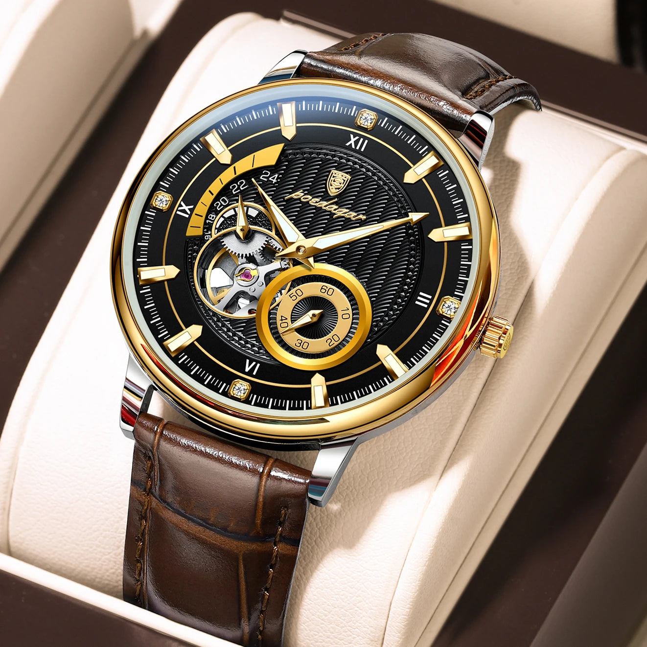 POEDAGAR Sports Luxury Men Clock Waterproof Luminous leather Man Watch