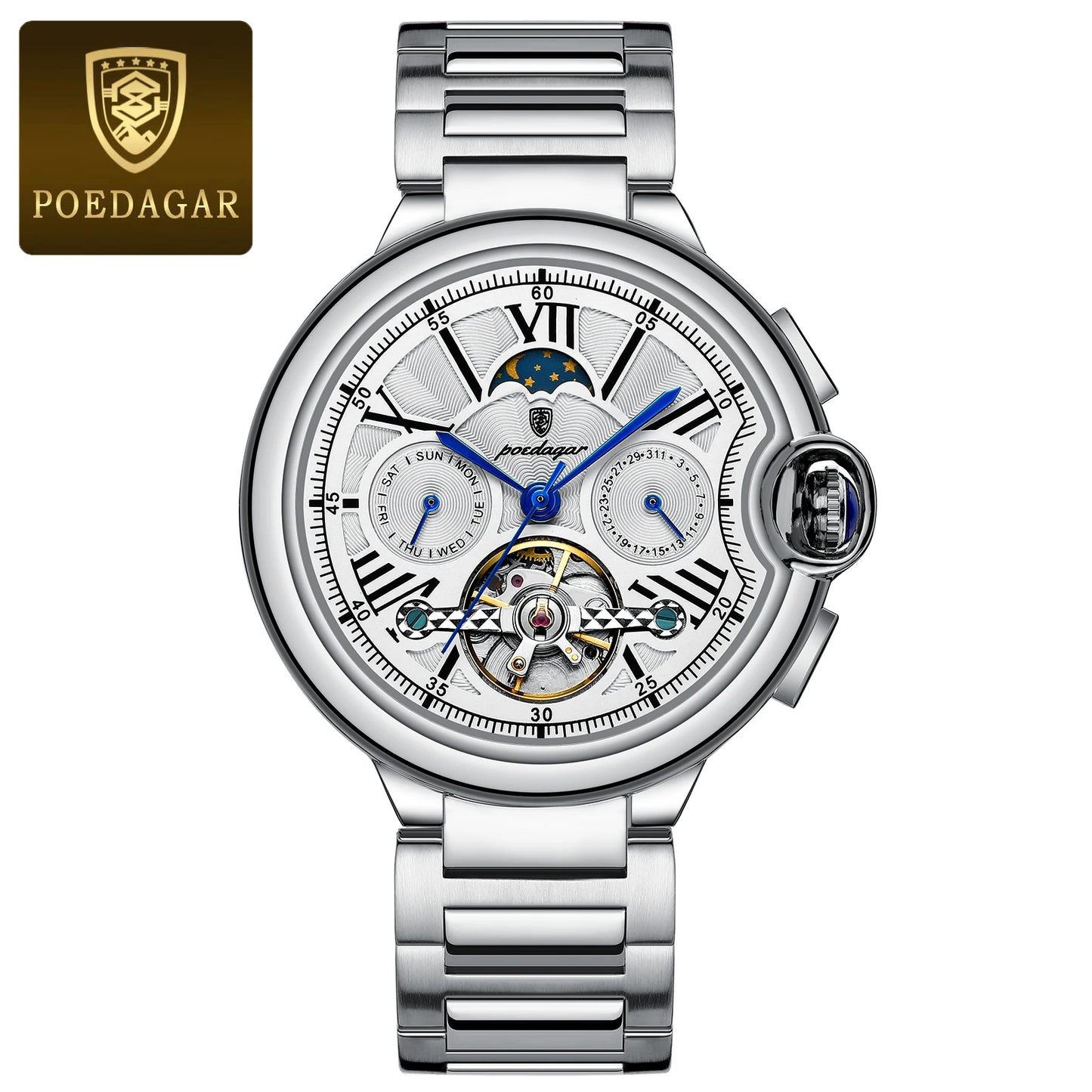 POEDAGAR Luxury Man Watch Hollow Tourbillon Automatic Mechanical Men Watch