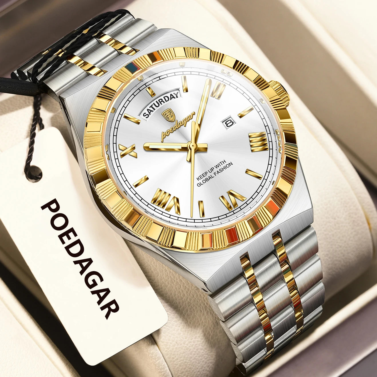POEDAGAR Original Luxury Man Watch Week Date Luminous Waterproof Watches