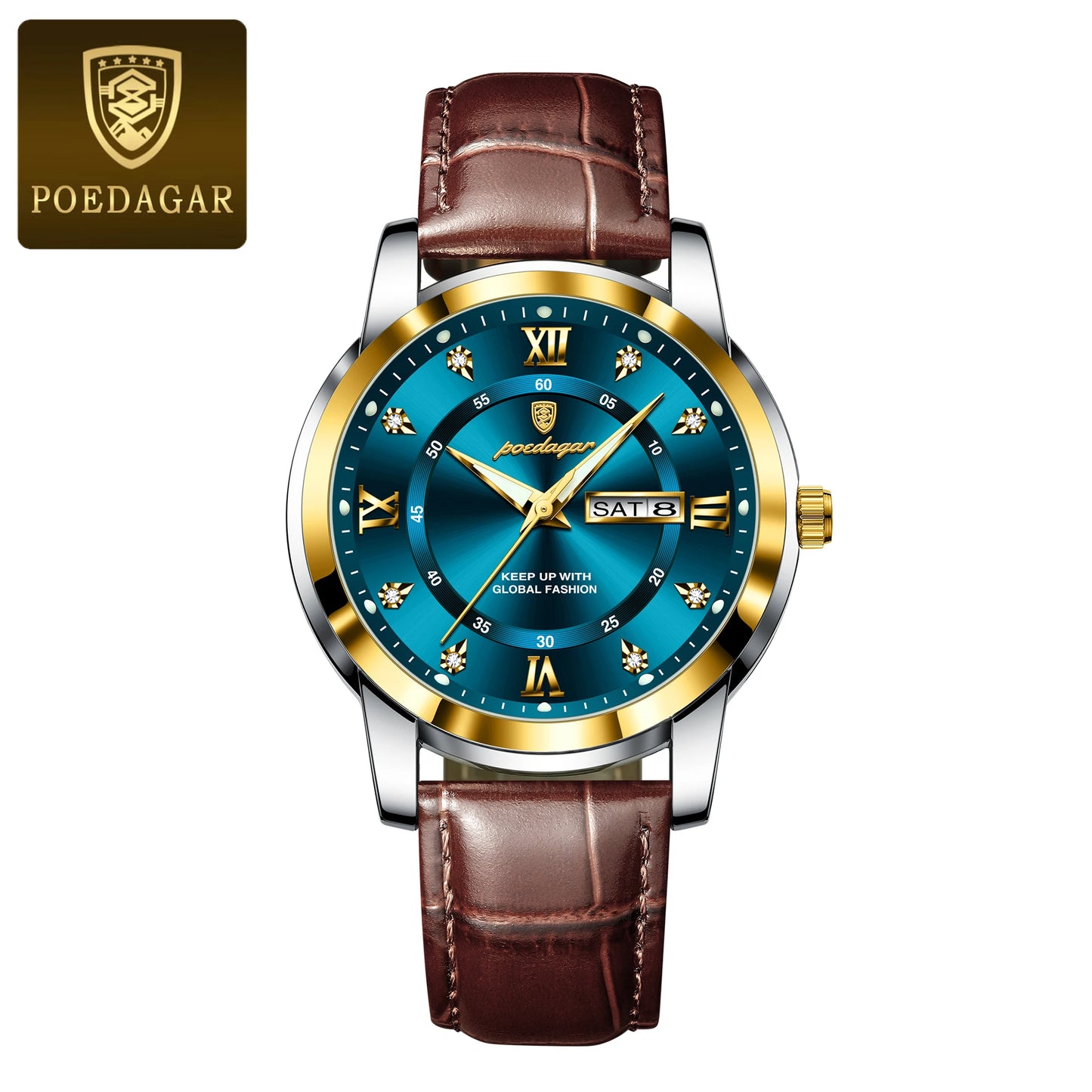 POEDAGAR Luxury Man Watch Waterproof Luminous Leather Men Wristwatch