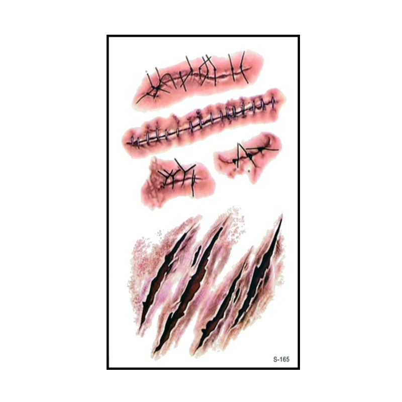 6pcs Halloween Bloody Wound Tattoo Stickers Trick Scary Waterproof Temporary Tattoo
