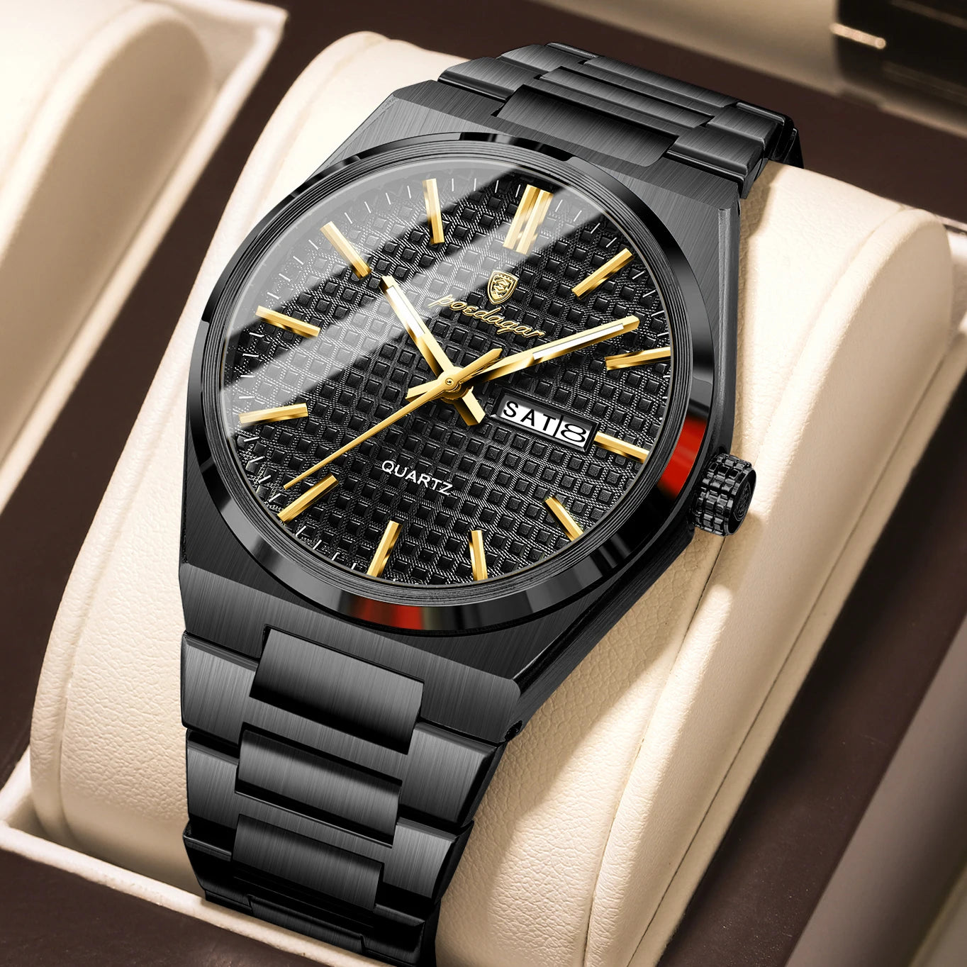 POEDAGAR Luxury Men Watch Date Week Waterproof Luminous Stainless Steel Watch