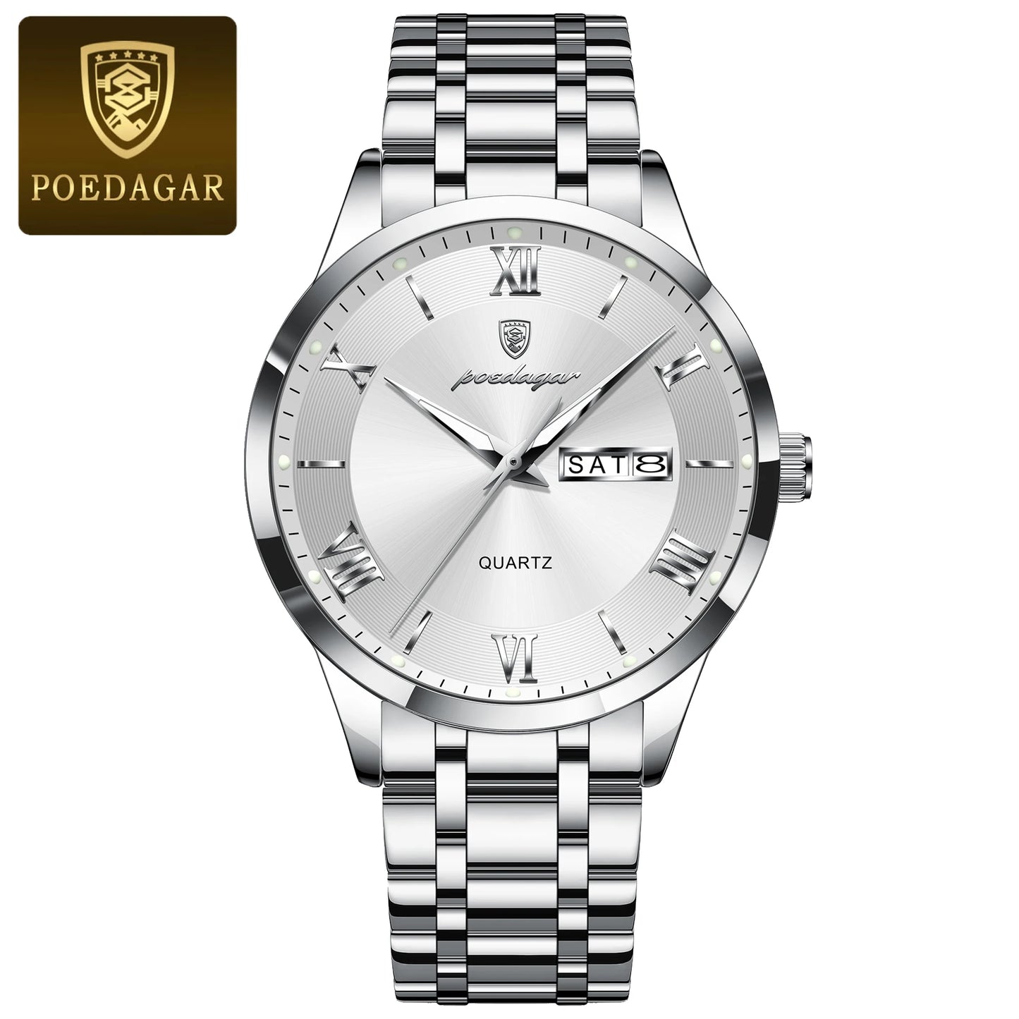 POEDAGAR Luxury Fashion Men Waterproof Luminous Date Week Man Wristwatch