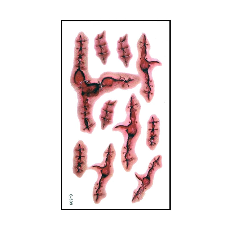 6pcs Halloween Bloody Wound Tattoo Stickers Trick Scary Waterproof Temporary Tattoo