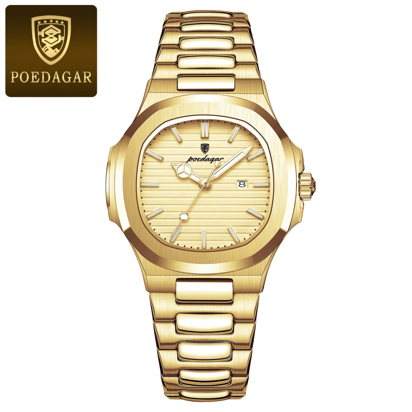 POEDAGAR Luxury Square Watch for Woman Waterproof Luminous Date Ladies Watch