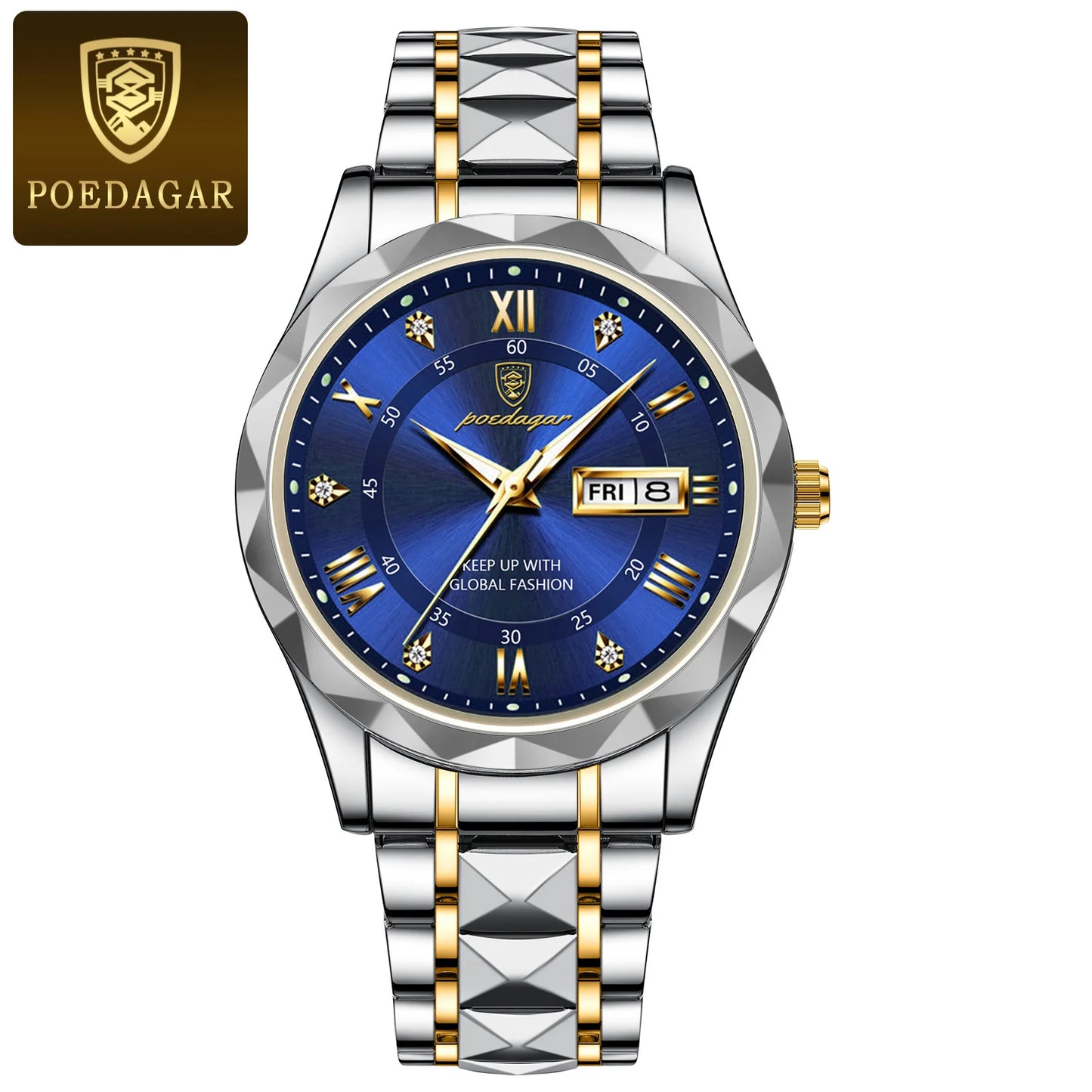POEDAGAR Business Luxury Waterproof Stainless Steel Luminous Man Wrist watch