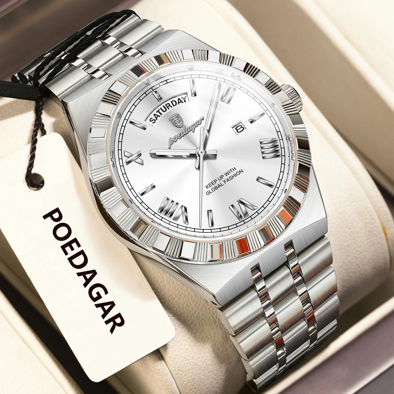 POEDAGAR Original Luxury Man Watch Week Date Luminous Waterproof Watches