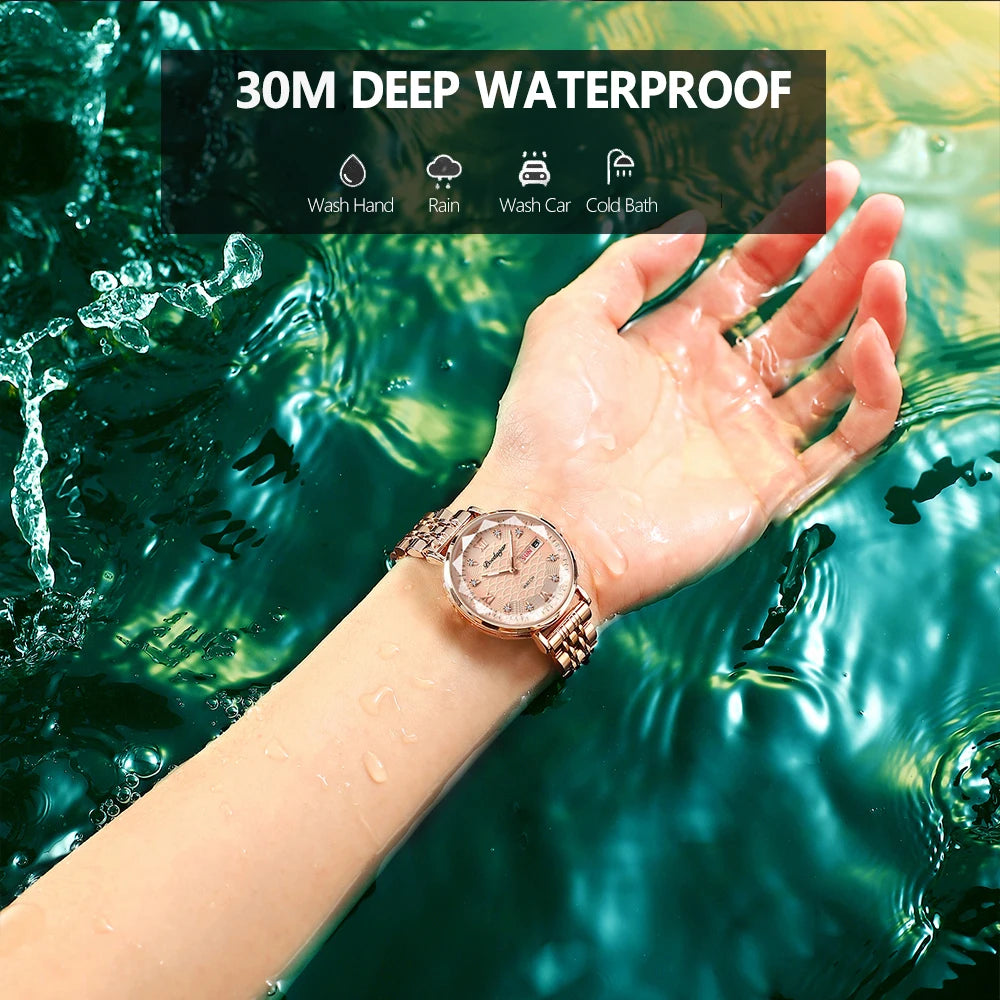 POEDAGAR Original Luxury Women Watch Week Date Waterproof Steel Woman Watch