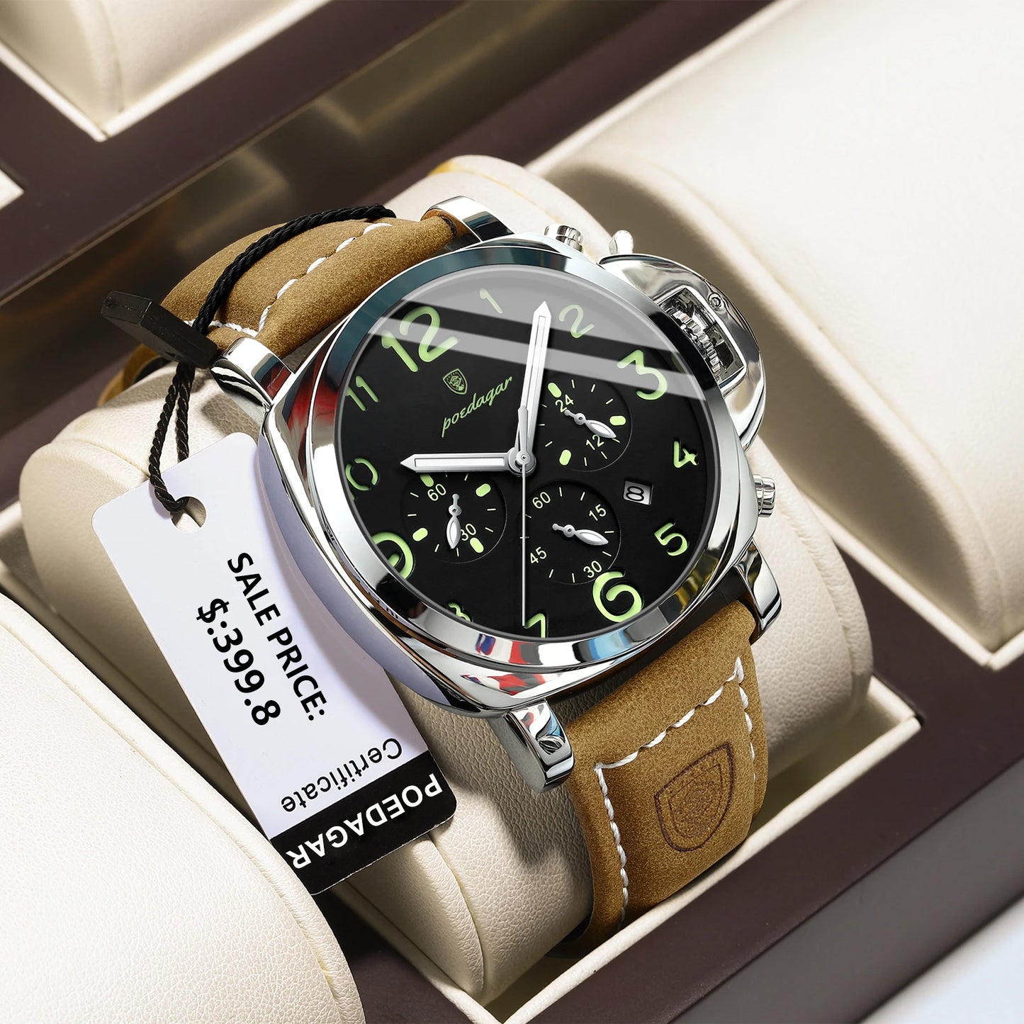 POEDAGAR Luxury Man Watch Chronograph Waterproof Luminous Date Watch for Men