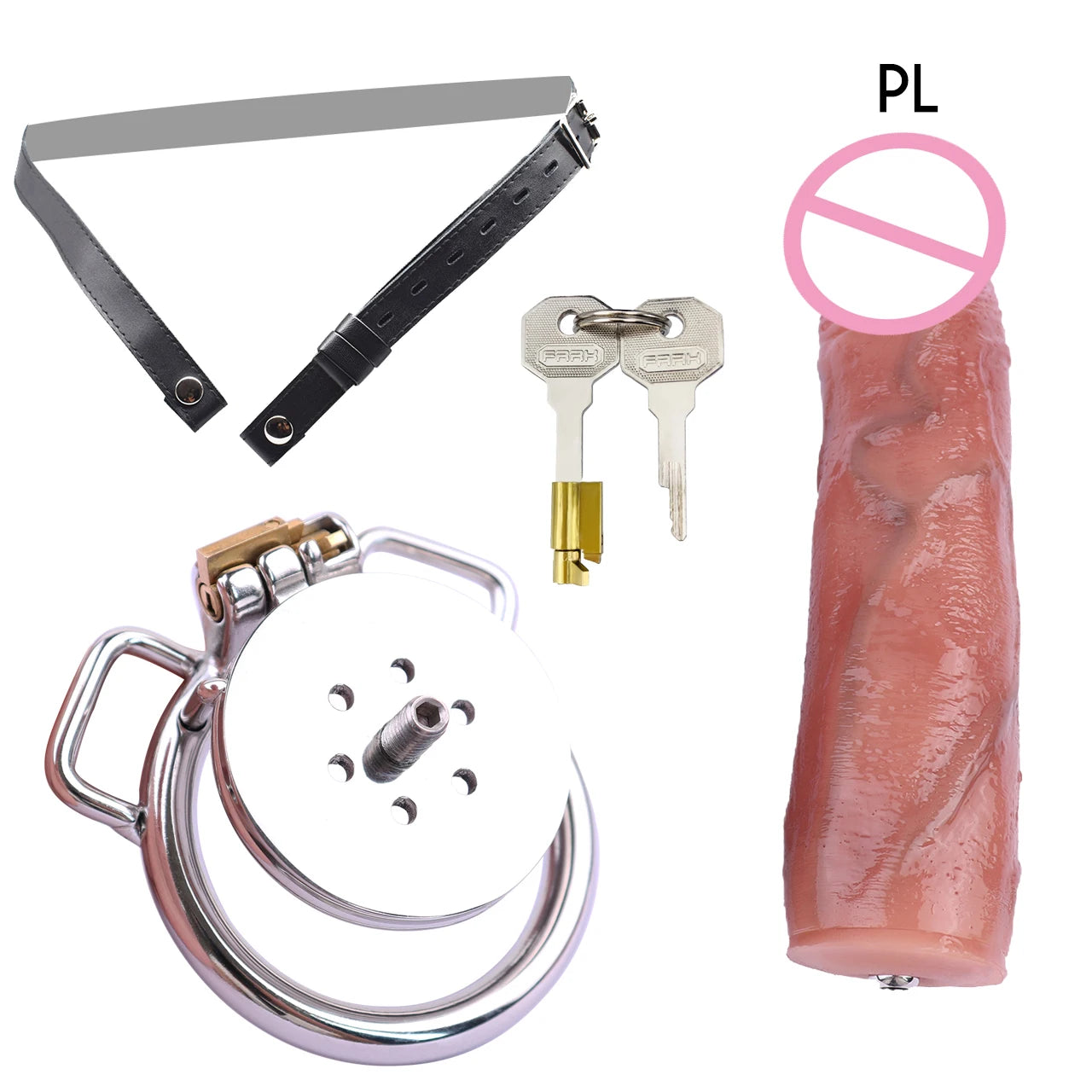 Flathead Flat Chastity Cage with 7.8 Inch Big Dildo Attachment for Men Adult