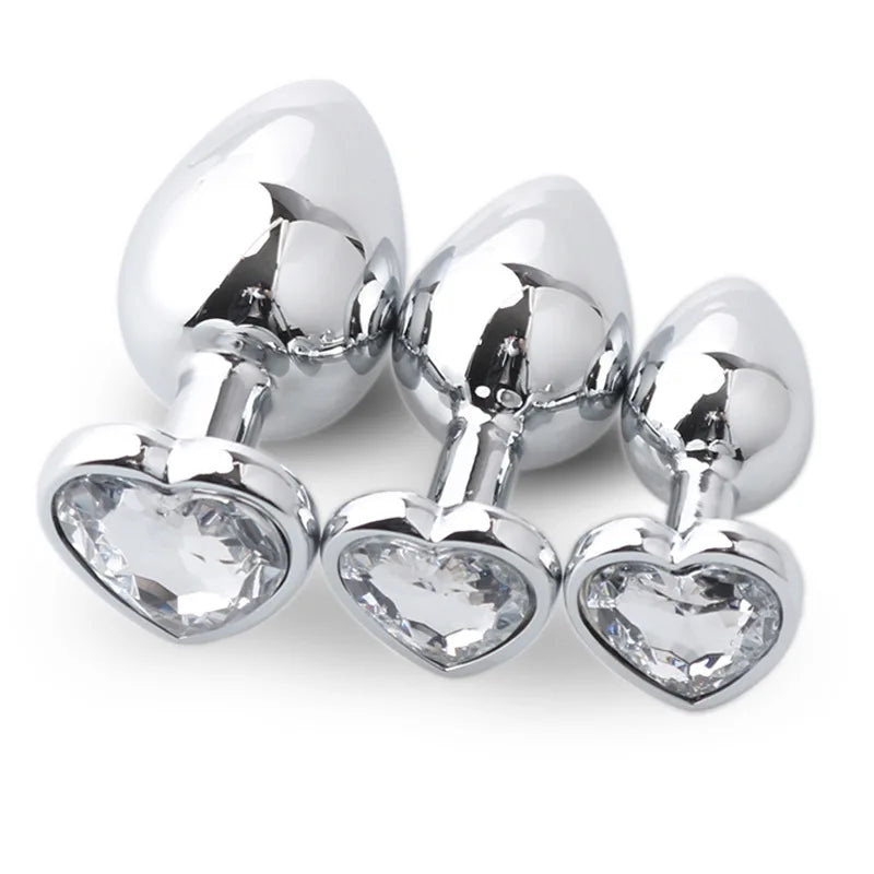 Three sizes Heart-shaped anal plug Stainless steel crystal anal plug Anal sex toy