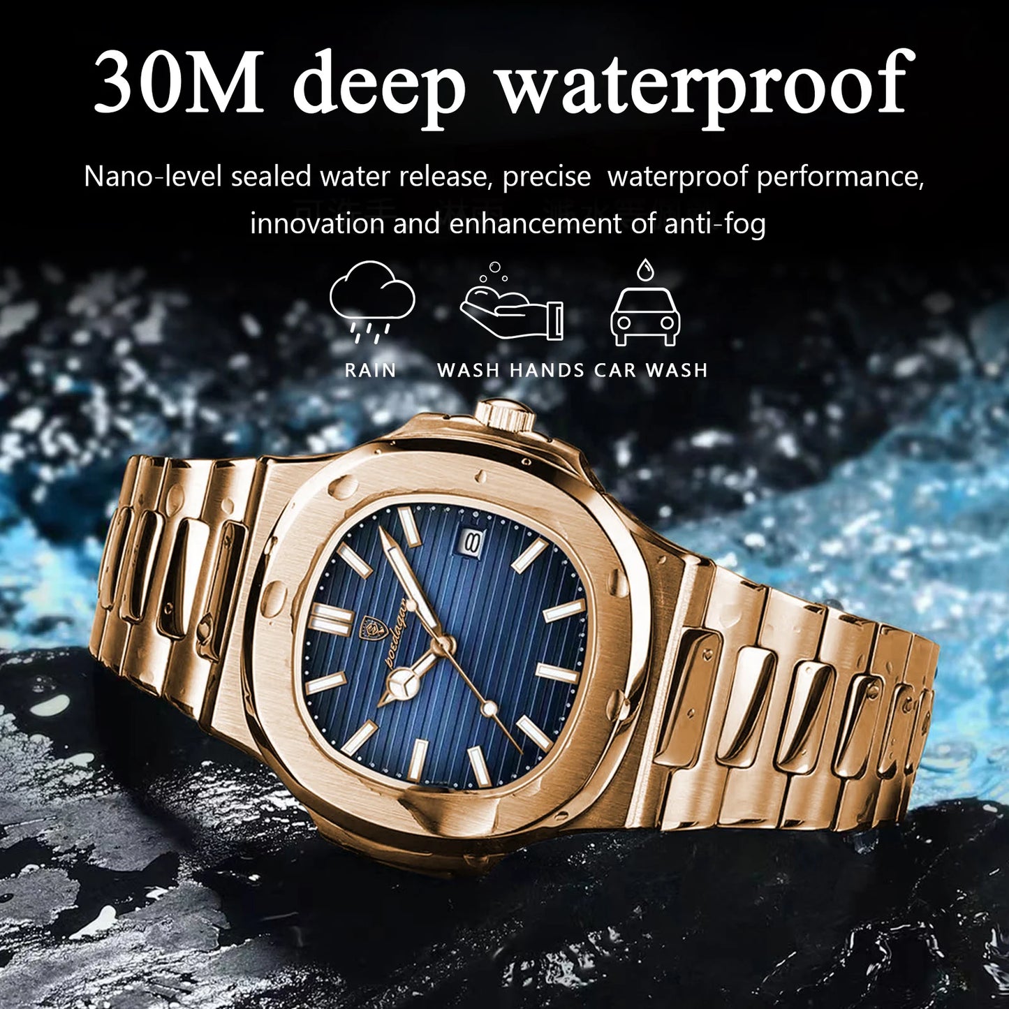 POEDAGAR Man Wristwatch Business Luxury Square Men Quartz Watch