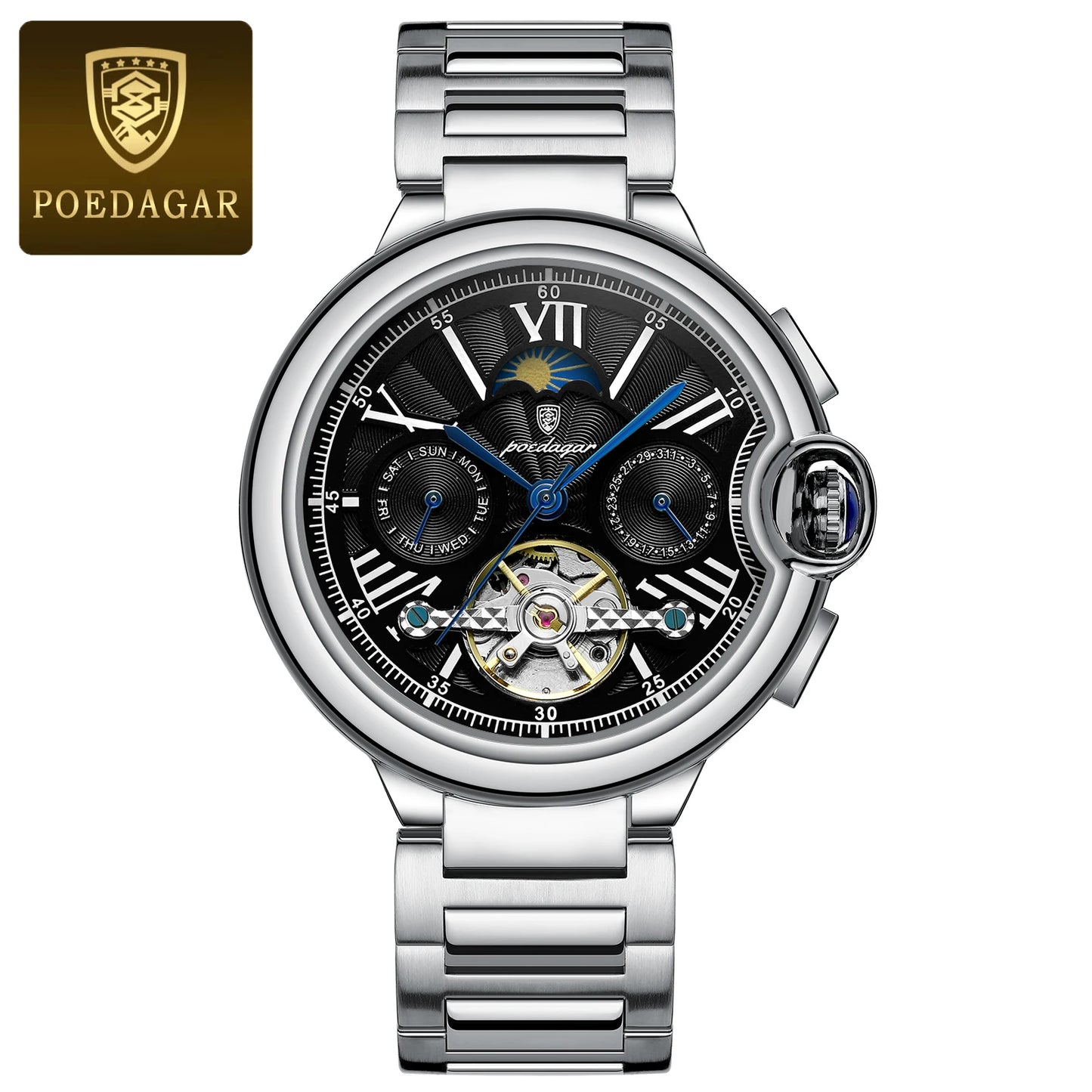 POEDAGAR Luxury Man Watch Hollow Tourbillon Automatic Mechanical Men Watch
