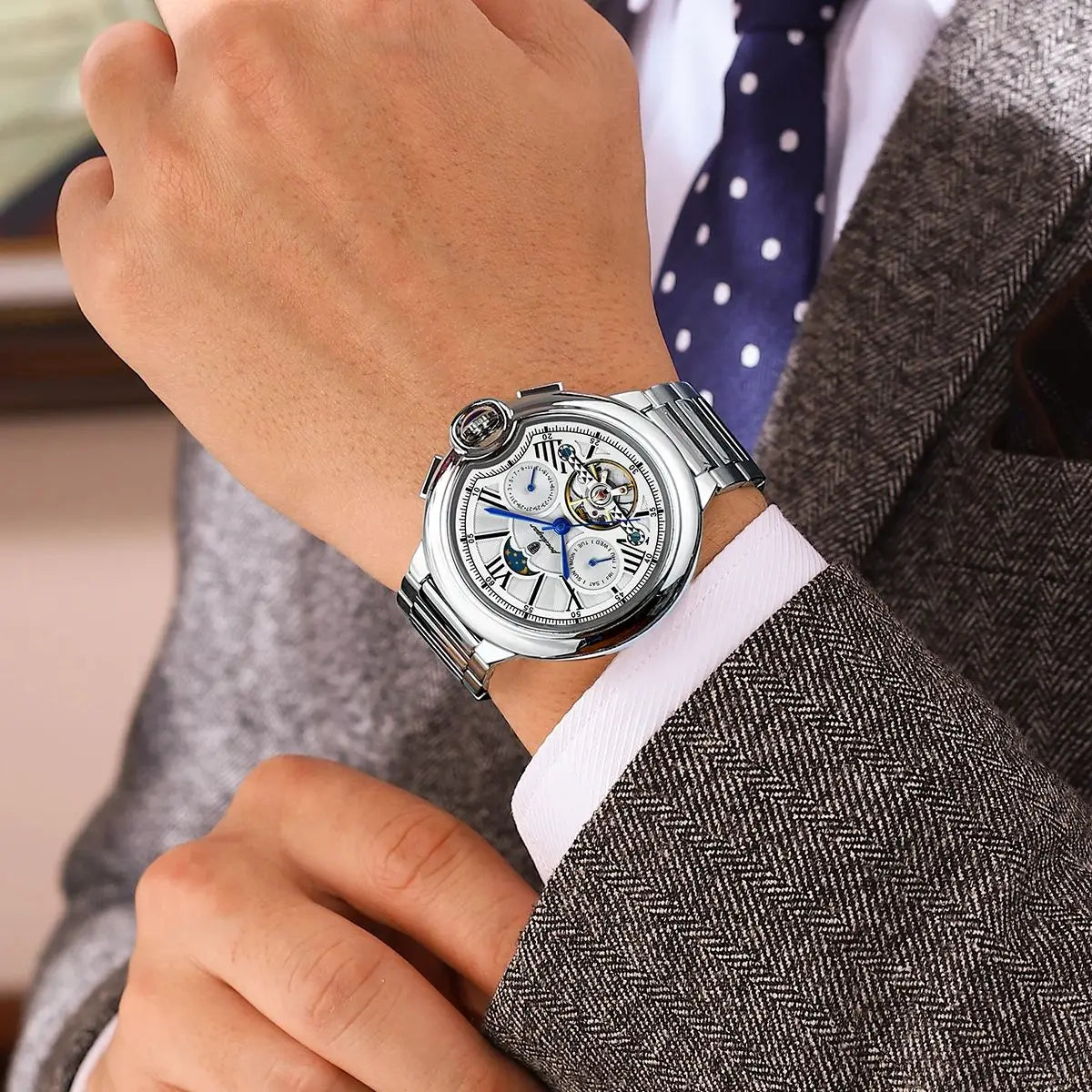 POEDAGAR Luxury Man Watch Hollow Tourbillon Automatic Mechanical Men Watch
