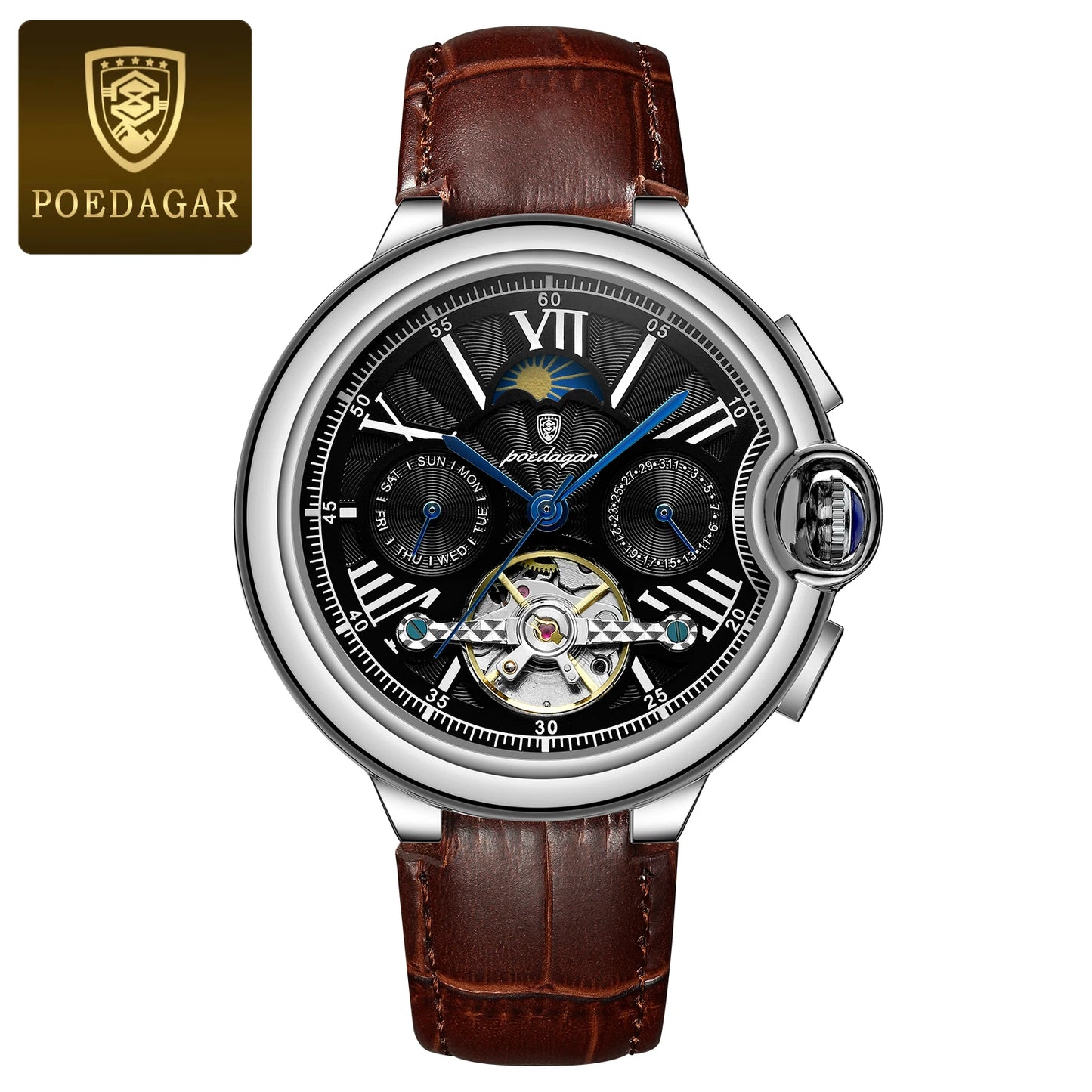 POEDAGAR Luxury Man Watch Hollow Tourbillon Automatic Mechanical Men Watch