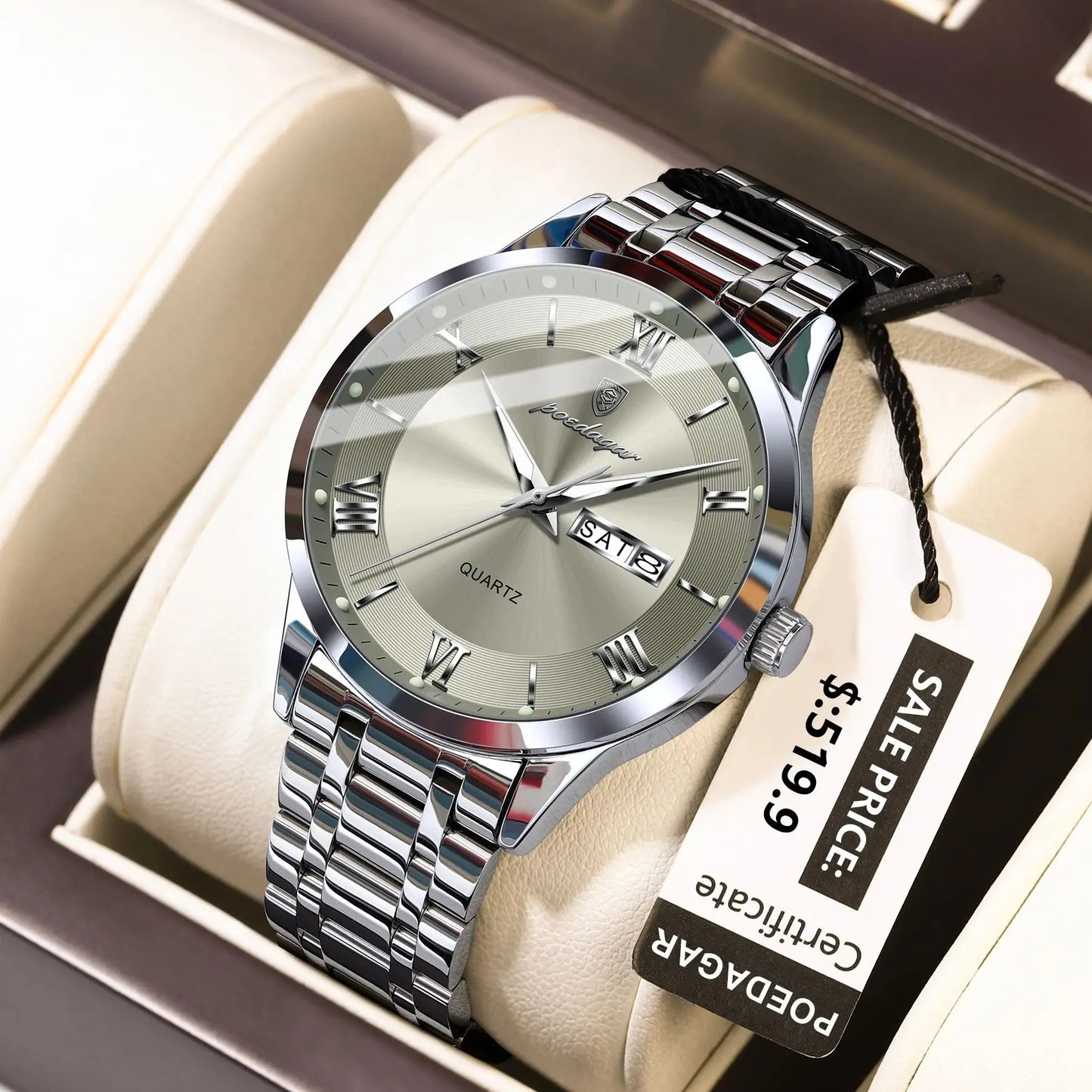 POEDAGAR Luxury Fashion Men Waterproof Luminous Date Week Man Wristwatch