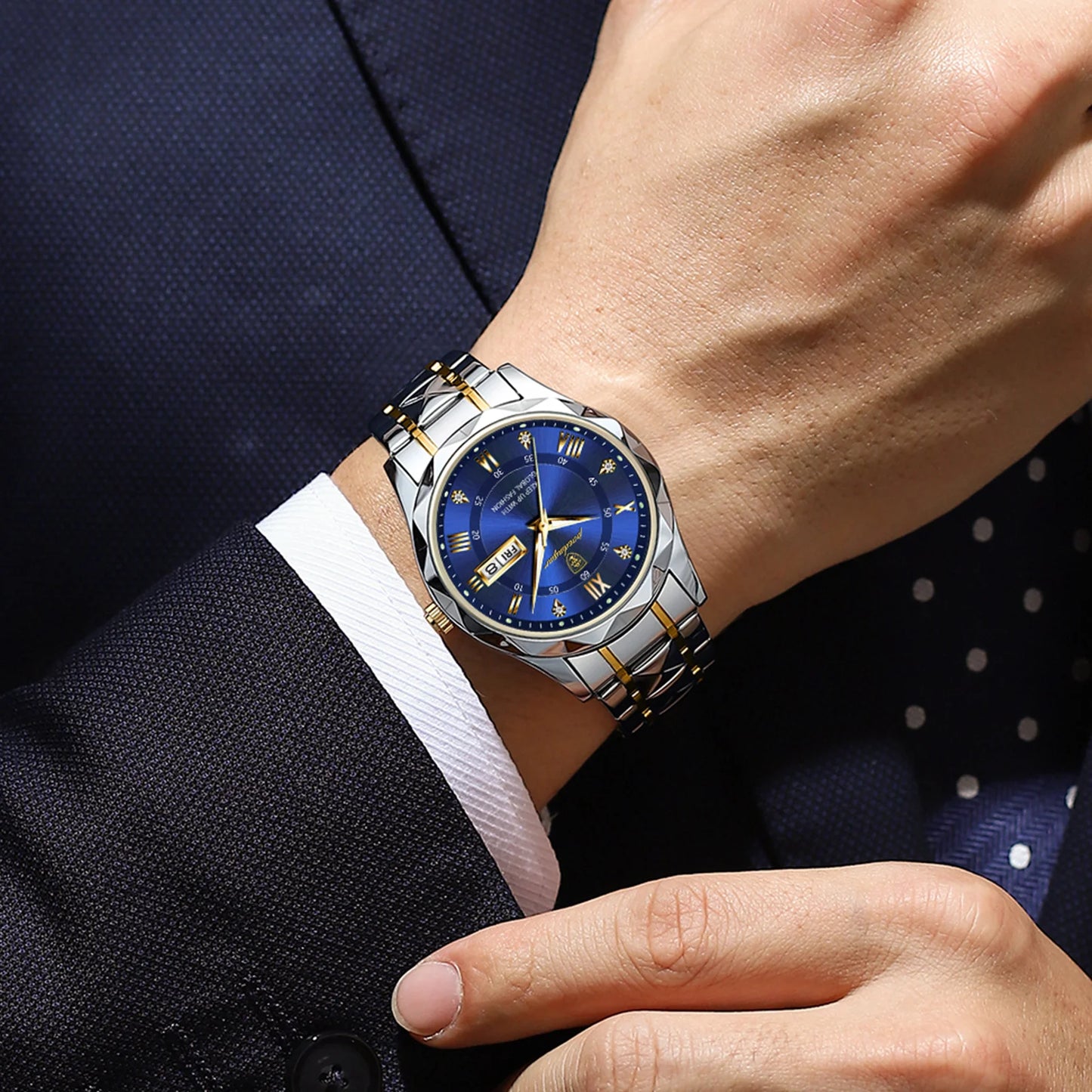 POEDAGAR Business Luxury Waterproof Stainless Steel Luminous Man Wrist watch