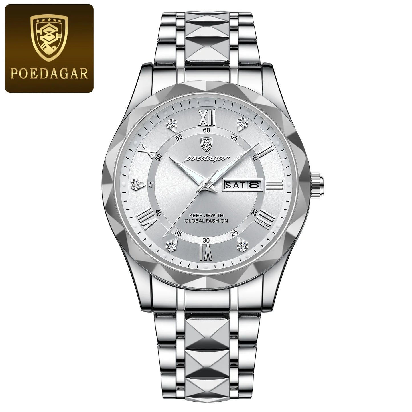 POEDAGAR Business Luxury Waterproof Stainless Steel Luminous Man Wrist watch