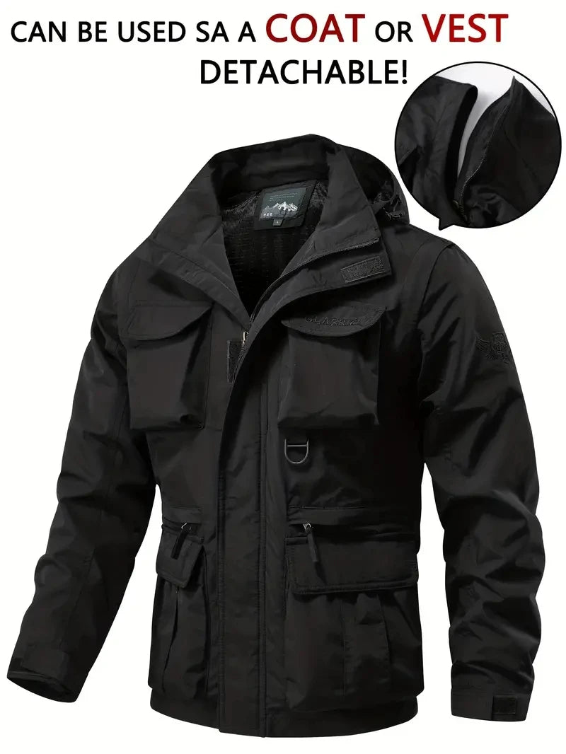 Detachable windproof sleeved hooded jacket suitable for outdoor activities
