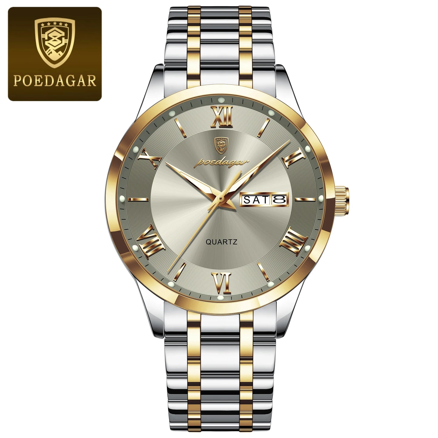 POEDAGAR Luxury Fashion Men Waterproof Luminous Date Week Man Wristwatch