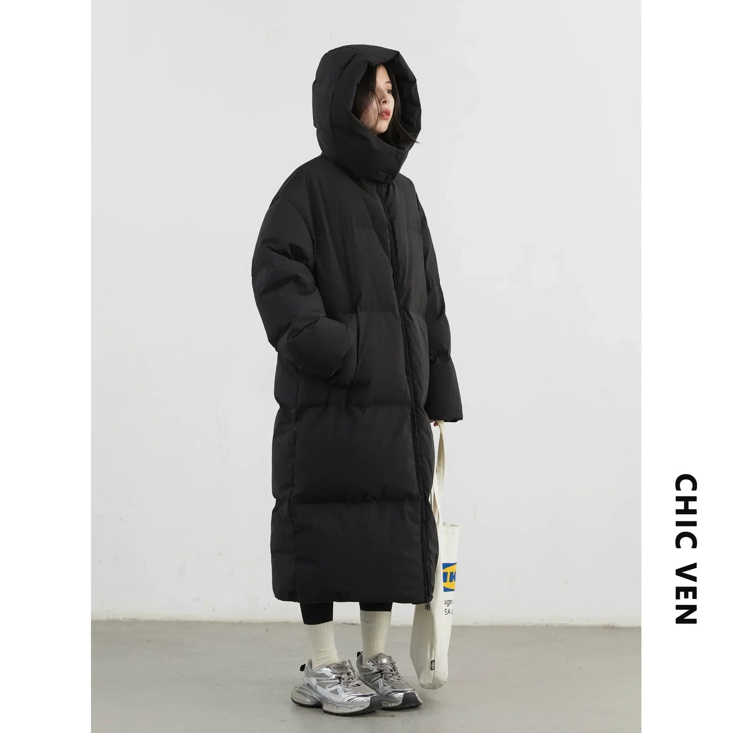 Women Down Coats Hooded Thick Loose Solid Female 90 White Duck Down Jacket