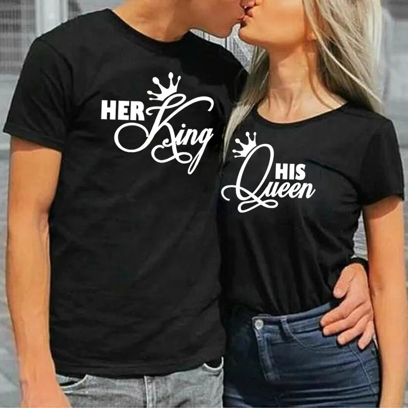 Her King His Queen Couples T Shirt Crown Print Couple Tshirt Tops Lovers Tee Shirt