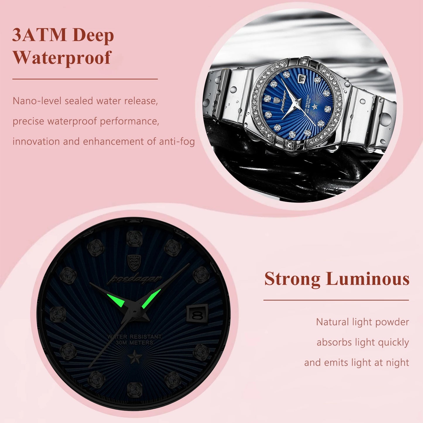 POEDAGAR Luxury Trendy Ladies Watch Luminous Waterproof Woman Watch