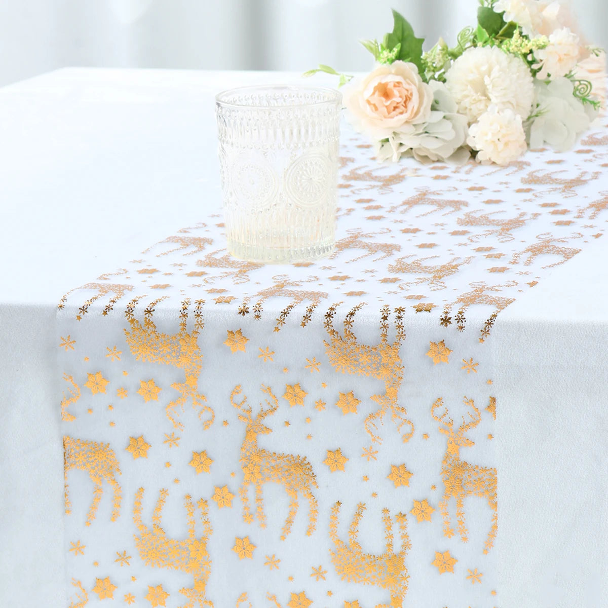Christmas Golden Table Runner Decors for Home Table Runner Xmas Ornaments